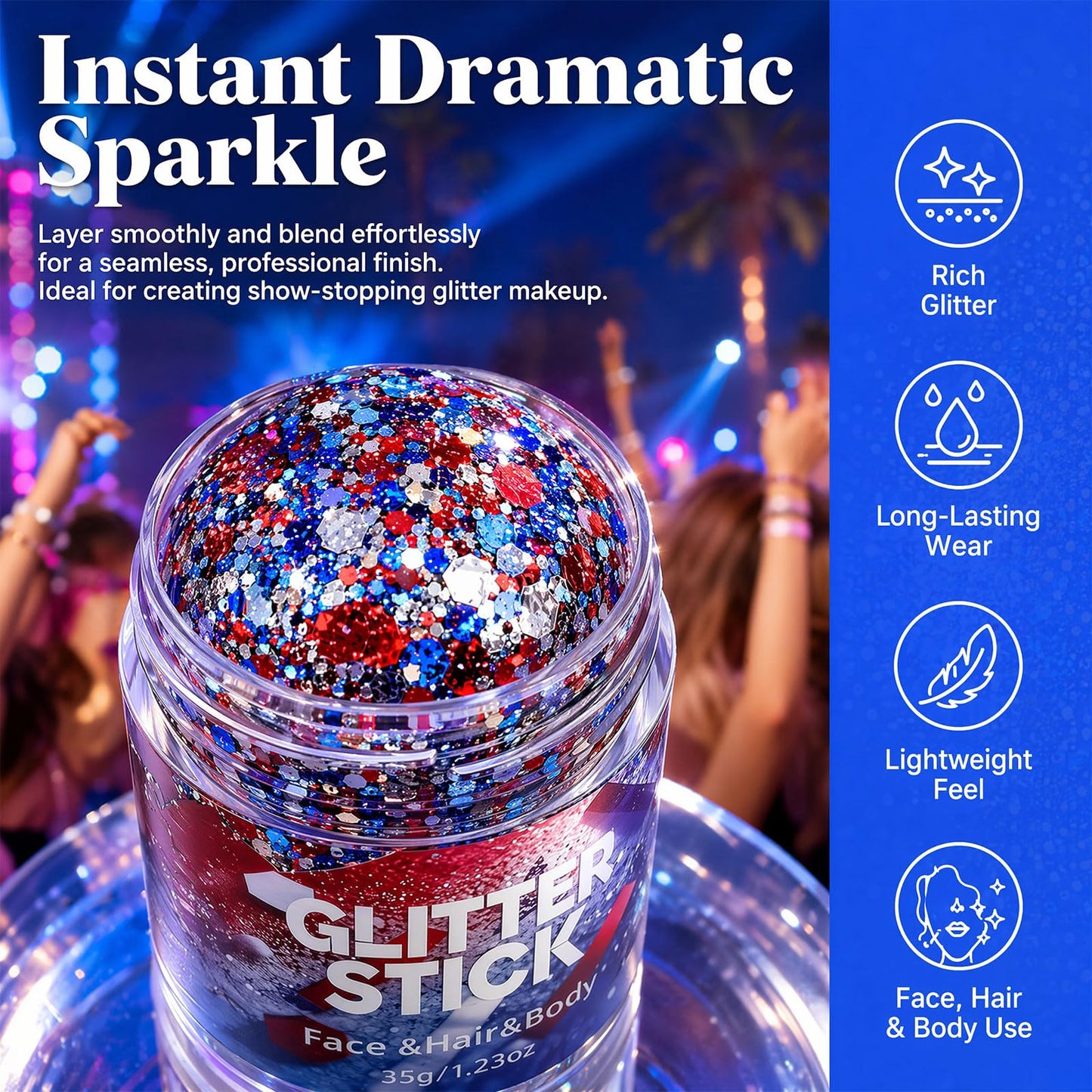 4th of July Glitter Stick, 2026 Red White and Blue Glitter Stick for Hair & Body, Fourth of July Glitter Sticks for Independence Day Parties Beauty & Personal Care ropceer
