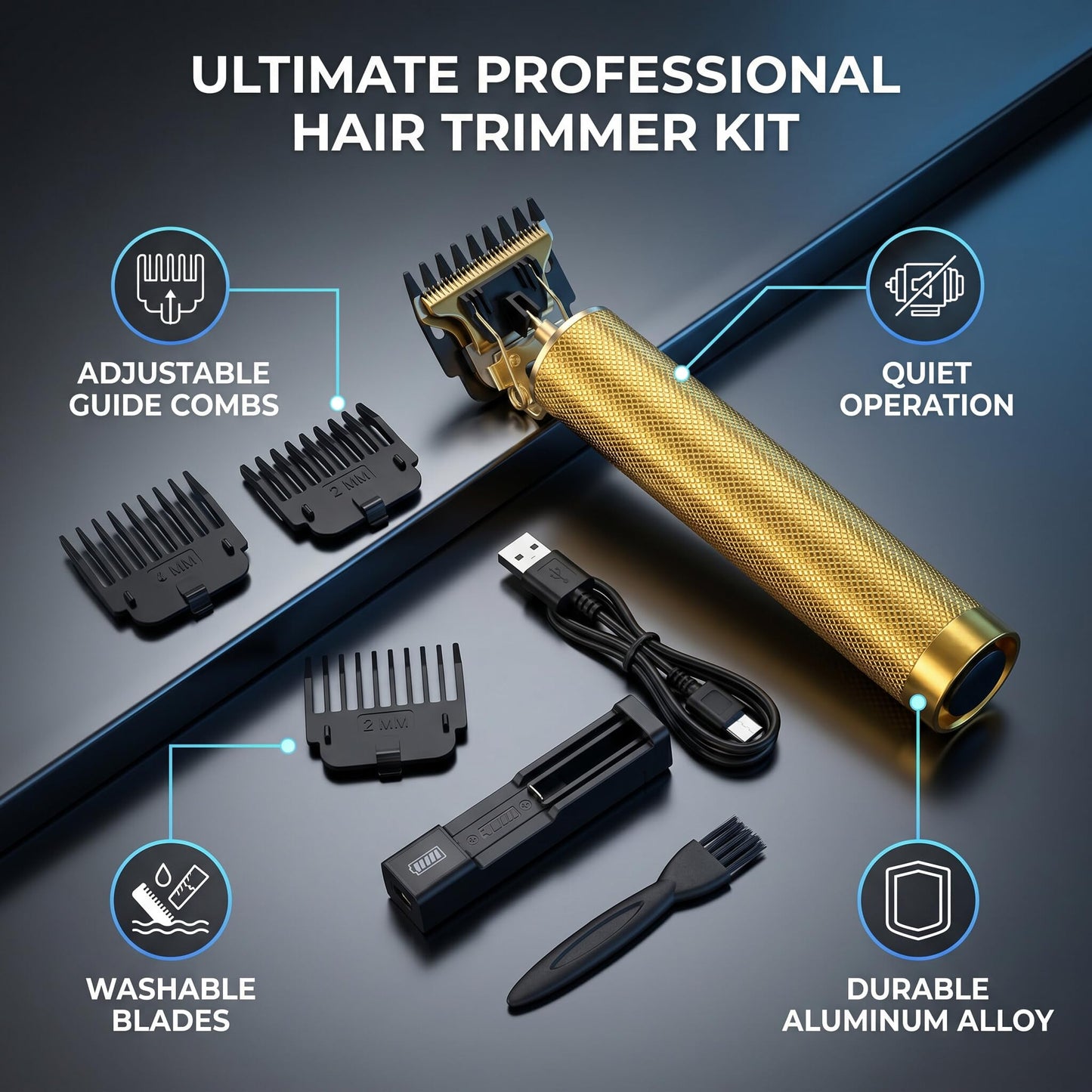 Haofy Electric Hair Clipper, Portable Beard Trimmer Aluminium Alloy Rechargeable Cordless Hair Trimmer for Travel (Golden) Beauty and Personal Care Haofy