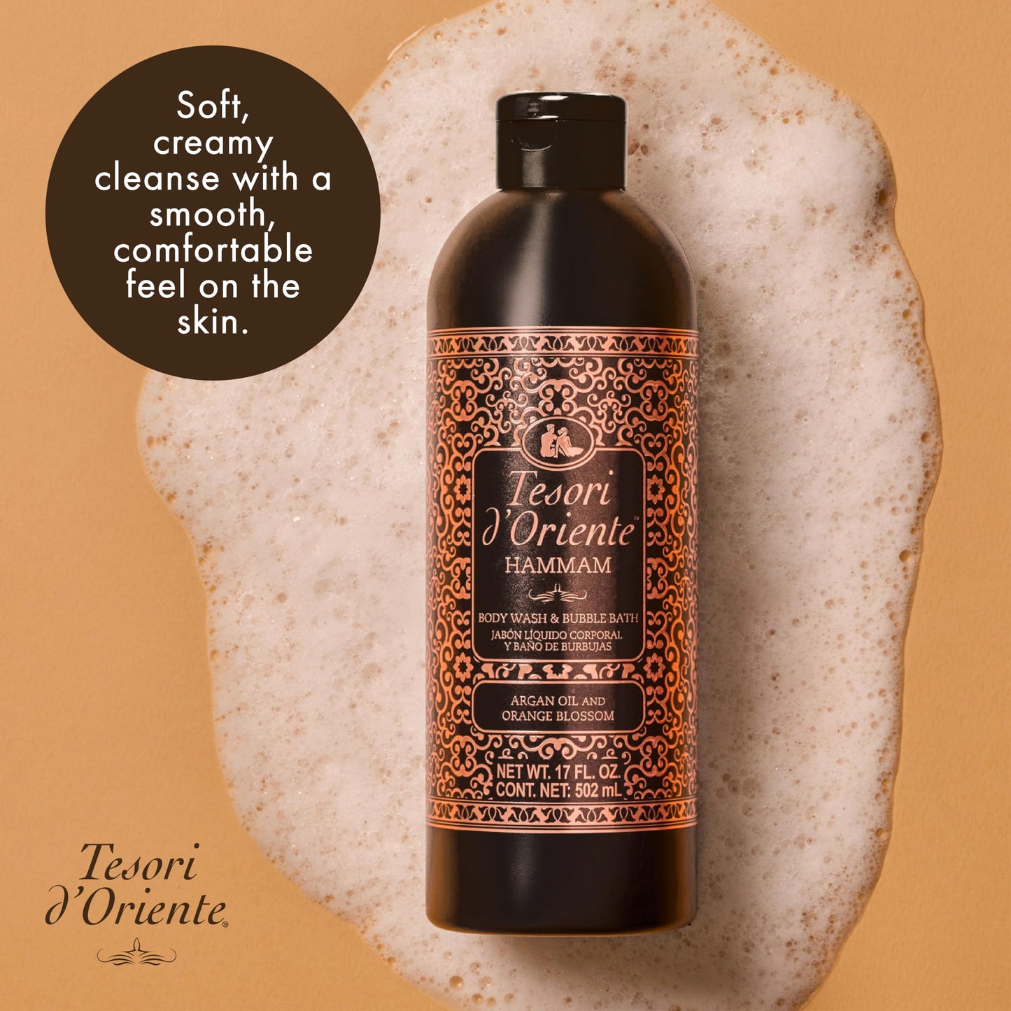 Tesori d’Oriente Hammam Body Wash & Bubble Bath, 17.5 fl oz, Gentle, Hydrating Shower Gel with Argan Oil & Vitamin E, Warm Orange Blossom Scented, No Beauty & Personal Care Tesori d'Oriente