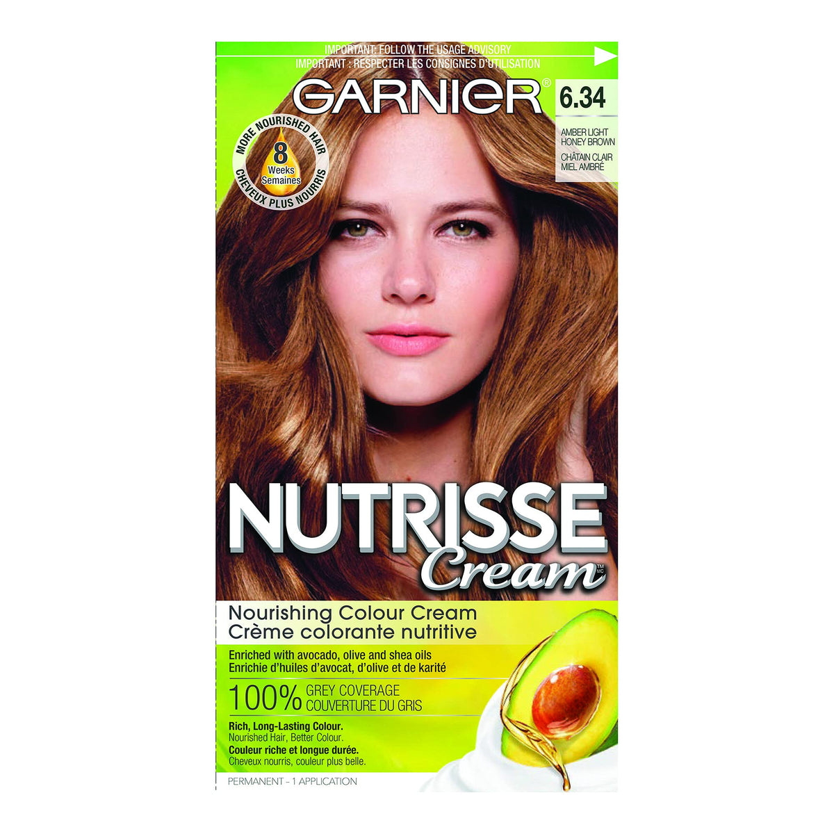 Garnier Nutrisse Nourishing Color Cream Hair Colour, Amber Light Honey Brown 6.34,