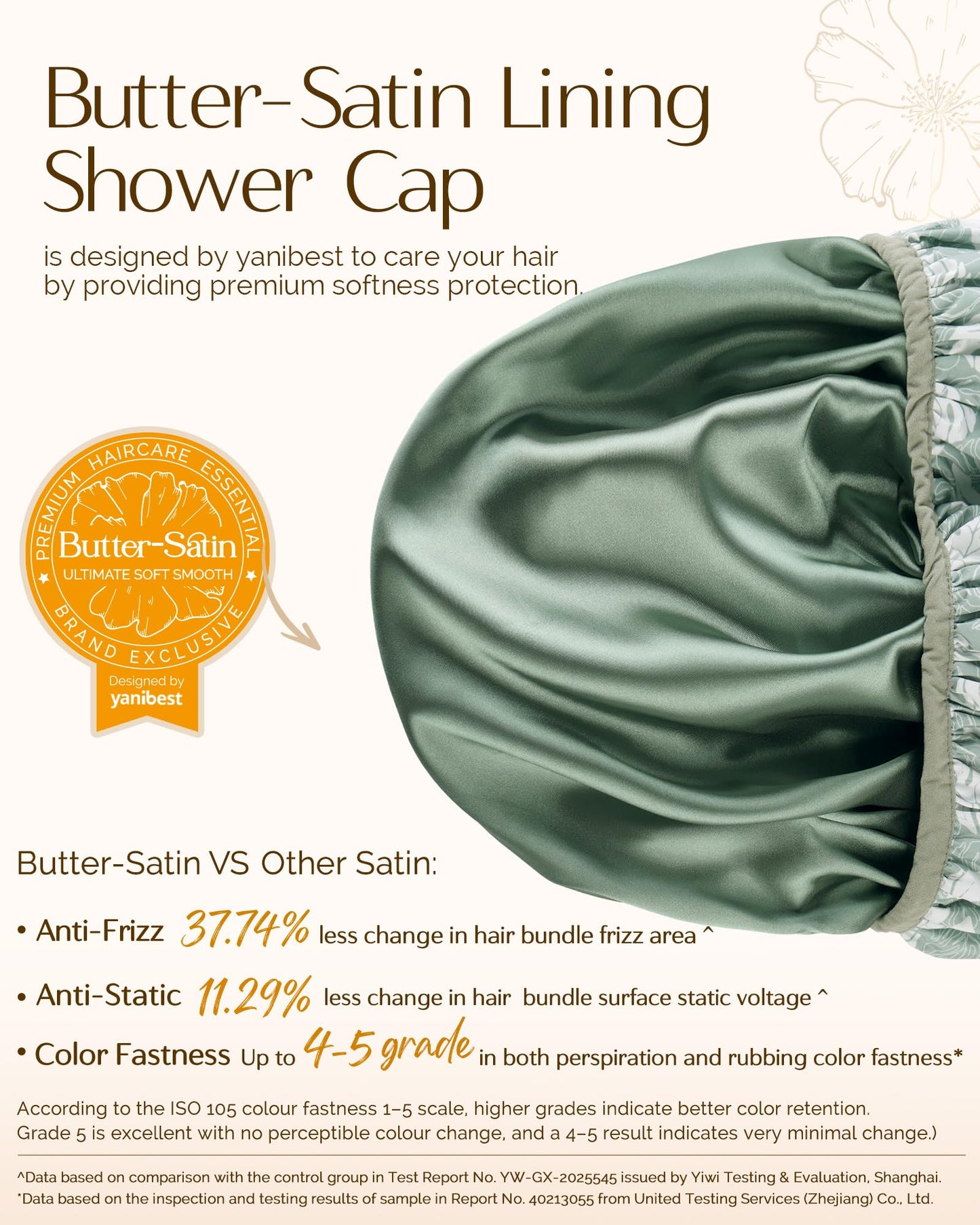 Yanibest Frizz Free Satin Lined Shower Cap with Soft Elastic Band Beauty and Personal Care YANIBEST