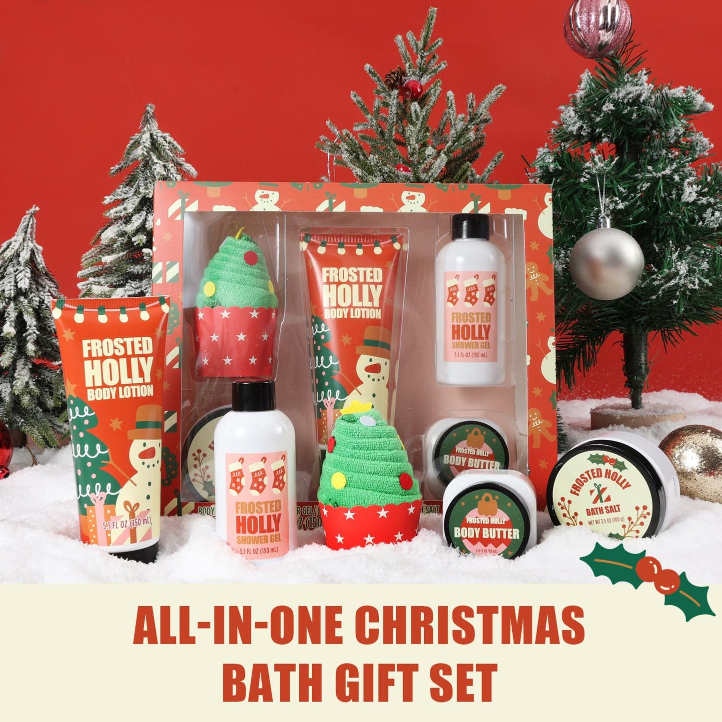 Christmas Bath Gift Set for Women, 5 PCS Bath and Body Gift Set,Holiday Stocking Stuffers with Shower Gel, Body Lotion, Mini Towel,Birthday Gifts Beauty and Personal Care BFFLOVE