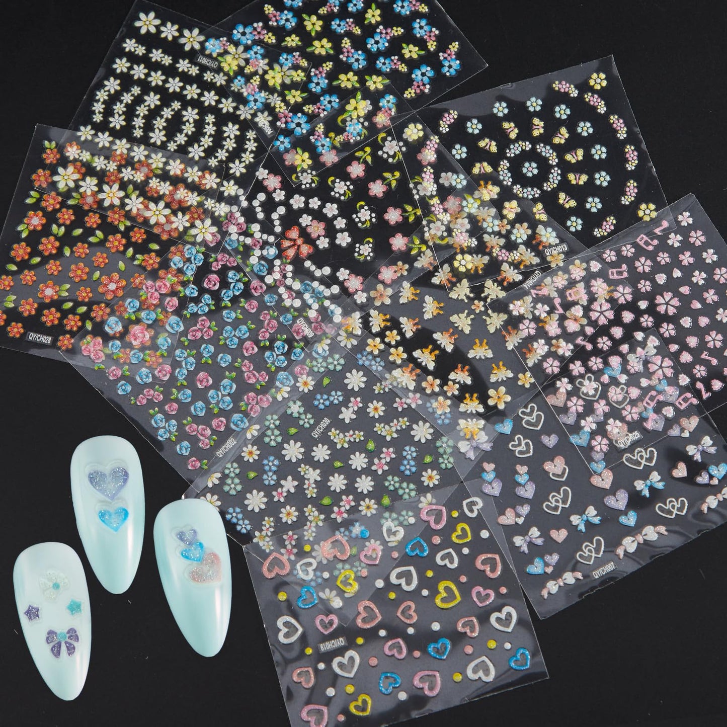 WOKOTO 50Pcs Self-Adhesive 3D Flower Nail Stickers Flower Nail Decals for Women Girls Kids Nail Art Floral Sticker Sheets with Tweezers Beauty & Personal Care WOKOTO