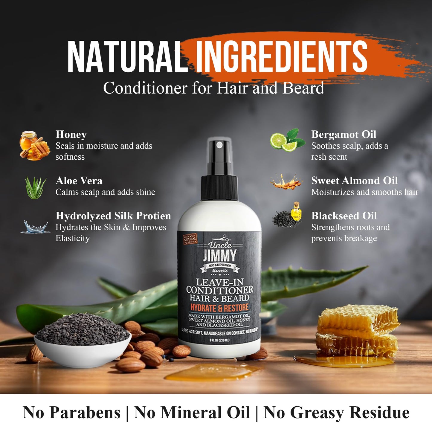Uncle Jimmy Products Leave-In Conditioner for Healthy Beard Growth, Softening Hair, Hydrating Skin, and Eliminating Dandruff - 8 Fl Oz Beauty & Personal Care Uncle Jimmy