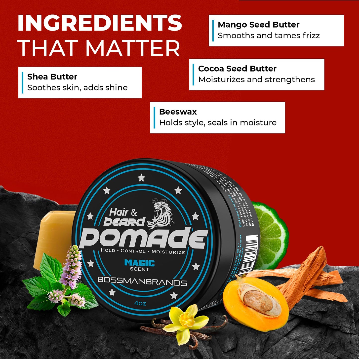 Bossman Hair & Beard Pomade for Men (Magic Scent) - Medium Hold & Moisturizing for Hair, Beard & Mustache Styling - Made in USA Beauty & Personal Care Bossman