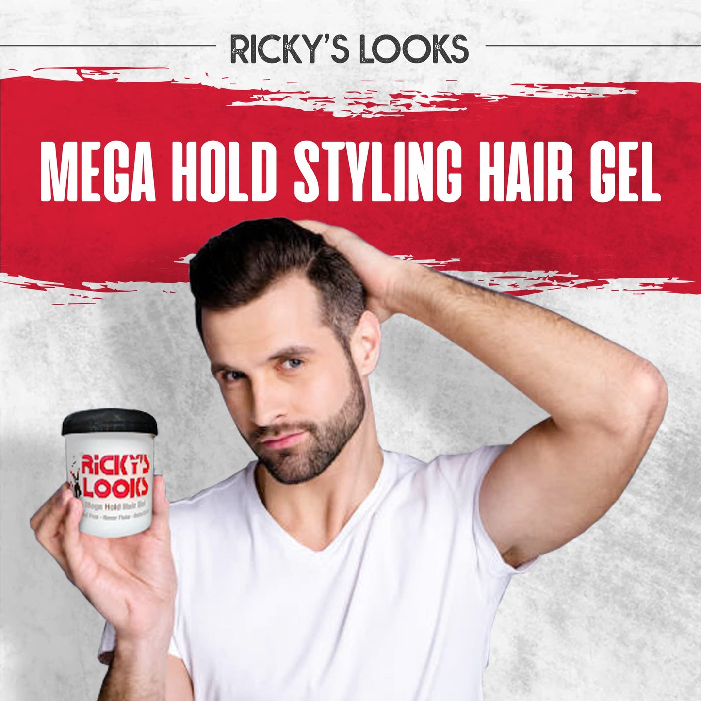 Ricky's Looks Mega Hold Styling Hair Gel for Curly, Frizzy, Straight, Wavy & Fine Hair - Flake Free, Strong Hold and Shine - For All Hair Types - Men Beauty & Personal Care Ricky's Looks