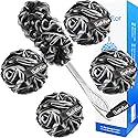 Bathflor Loofah Sponge Exfoliating Body Scrubber: 4PCS Extra Large 80g Shower Loofahs Poufs, 1PCS Long Handle Loofa Back Scrubber, 1PCS Luffa Hook Beauty & Personal Care Bathflor