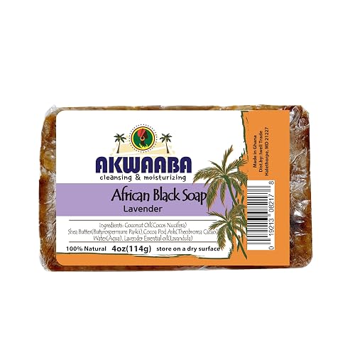 AKWAABA African Black Soap | Lavender | Bar Soap | 4 oz | For Face & Body Beauty & Personal Care AKWAABA