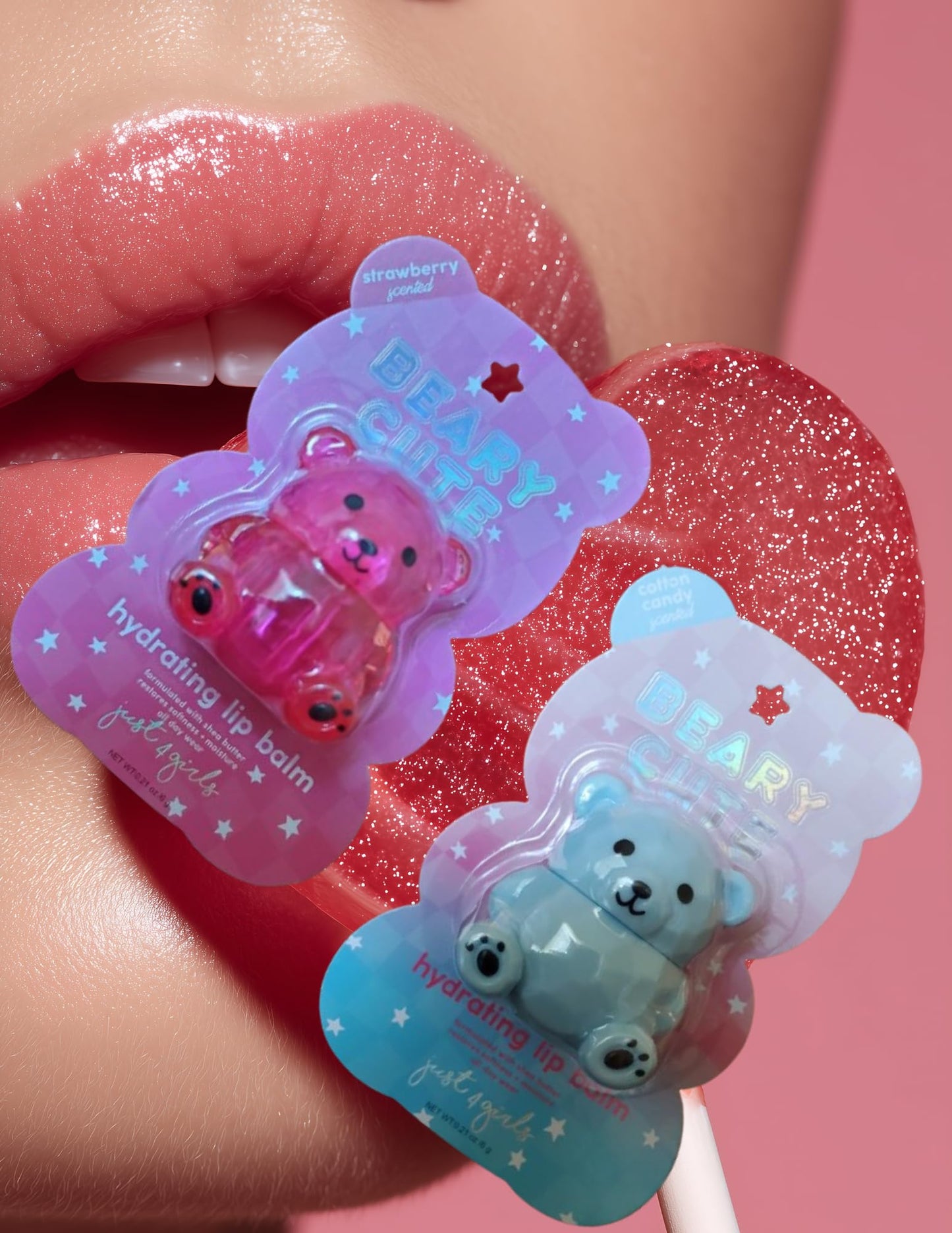 Just 4 Girls Beary Cute Hydrating Lip Balm, Bear-Shaped, Shea Butter, Cotton Candy and Strawberry Scented Beauty and Personal Care Just 4 girls