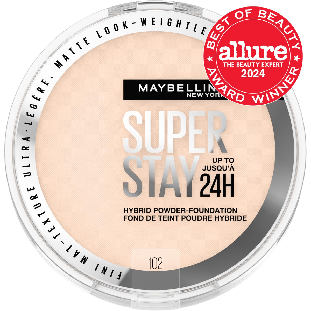 Maybelline Super Stay Up to 24HR Hybrid Powder-Foundation, Medium-to-Full Coverage Makeup, Matte Finish, 102, 1 Count Beauty & Personal Care MAYBELLINE