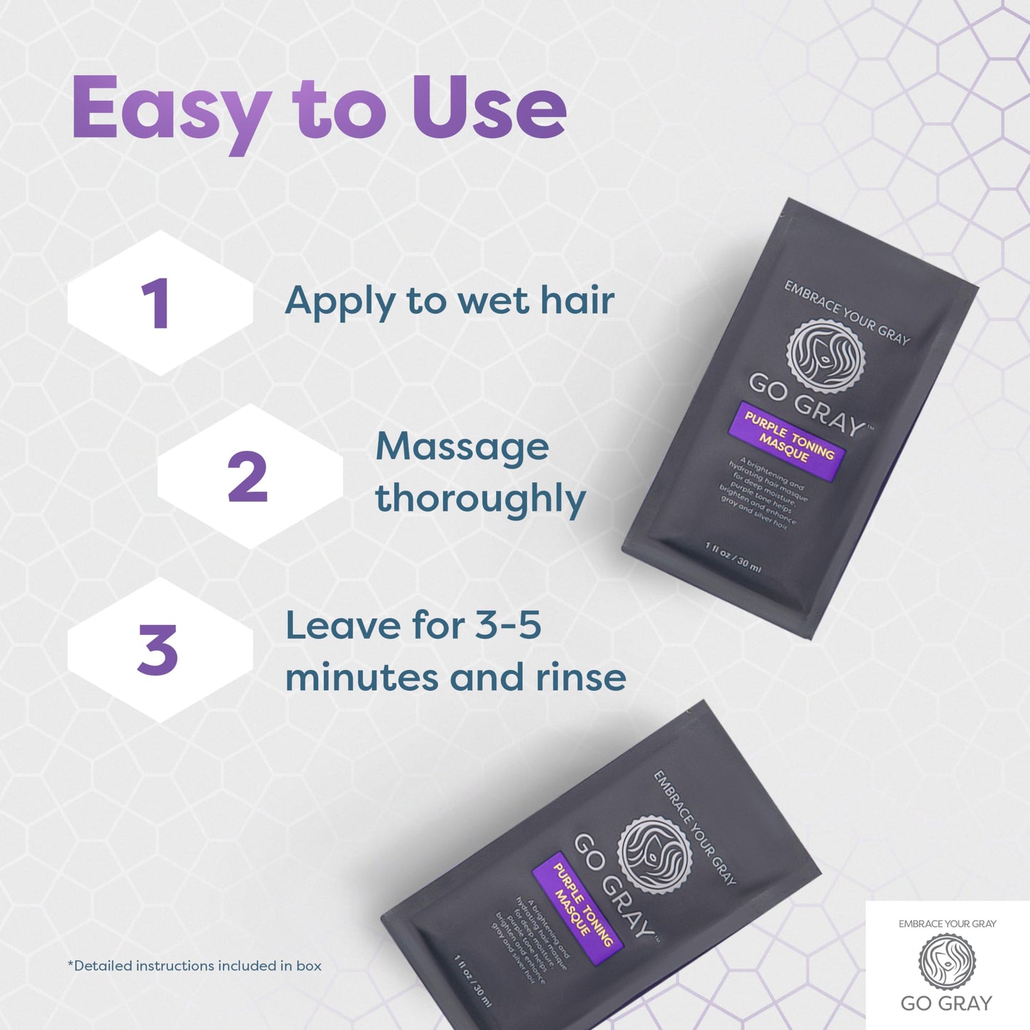 Go Gray Treatment System (Treat), Purple Toning Masque, 4 Packets, Purple Hair Mask Brightens, Tones, & Hydrates Gray and Silver Hair Beauty & Personal Care Go Gray