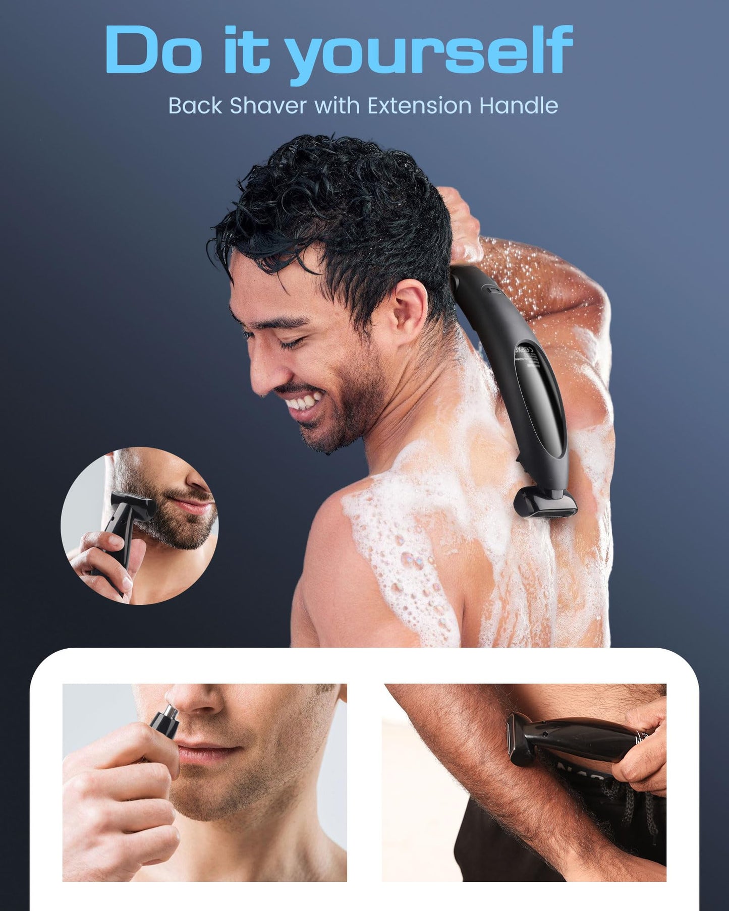 Mens Back Shaver with Long Handle, Multifunctional Self-Service Electric Back Hair Razor with Detachable Handle, Trimmer for Men with Back Attachment Beauty and Personal Care kurtmark