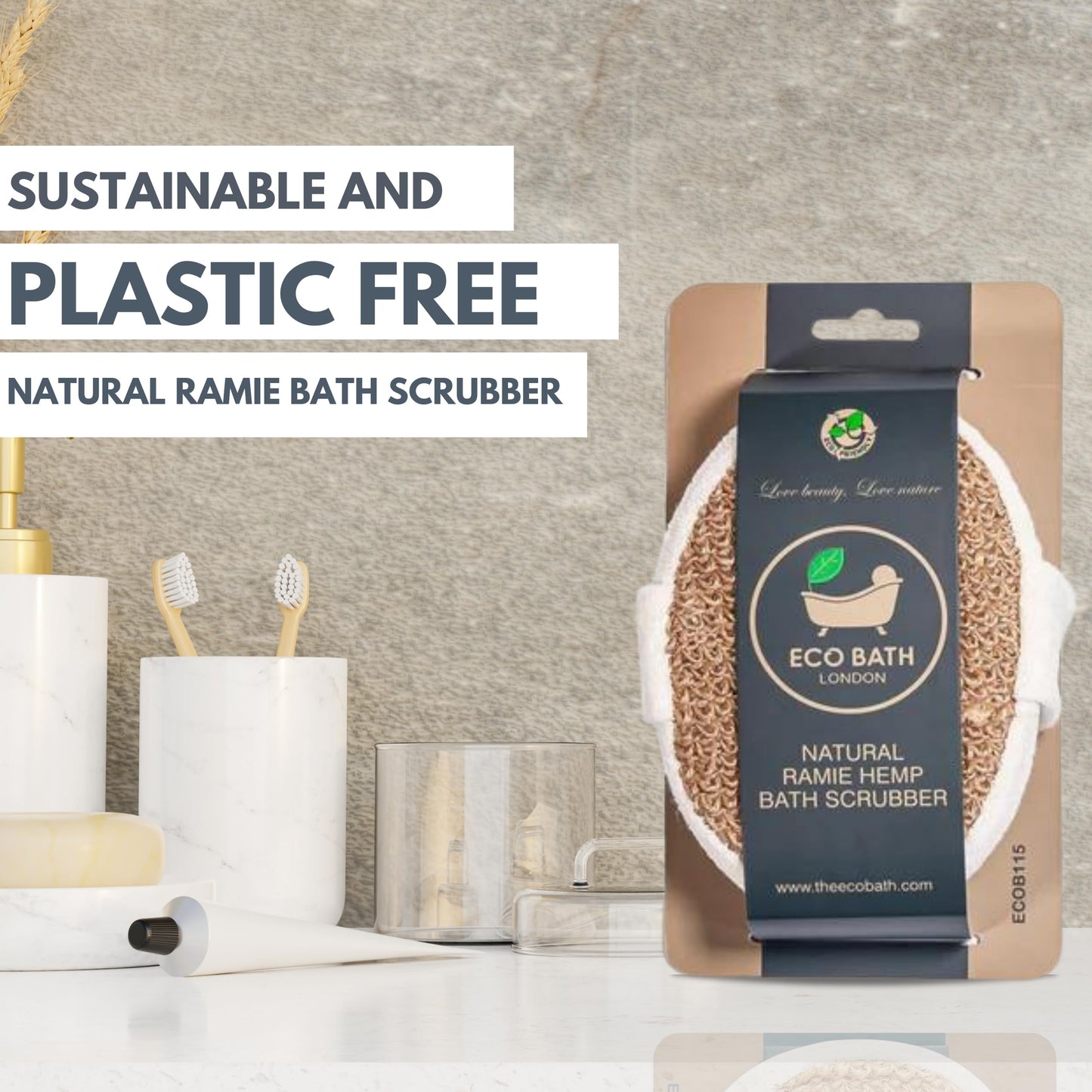 Eco Bath London Natural Ramie Bath Scrubber - 100% Natural Exfoliating Body Scrubber for Men and Women, Premium Ramie Bath Sponge for Smooth Skin Beauty and Personal Care Eco Bath London