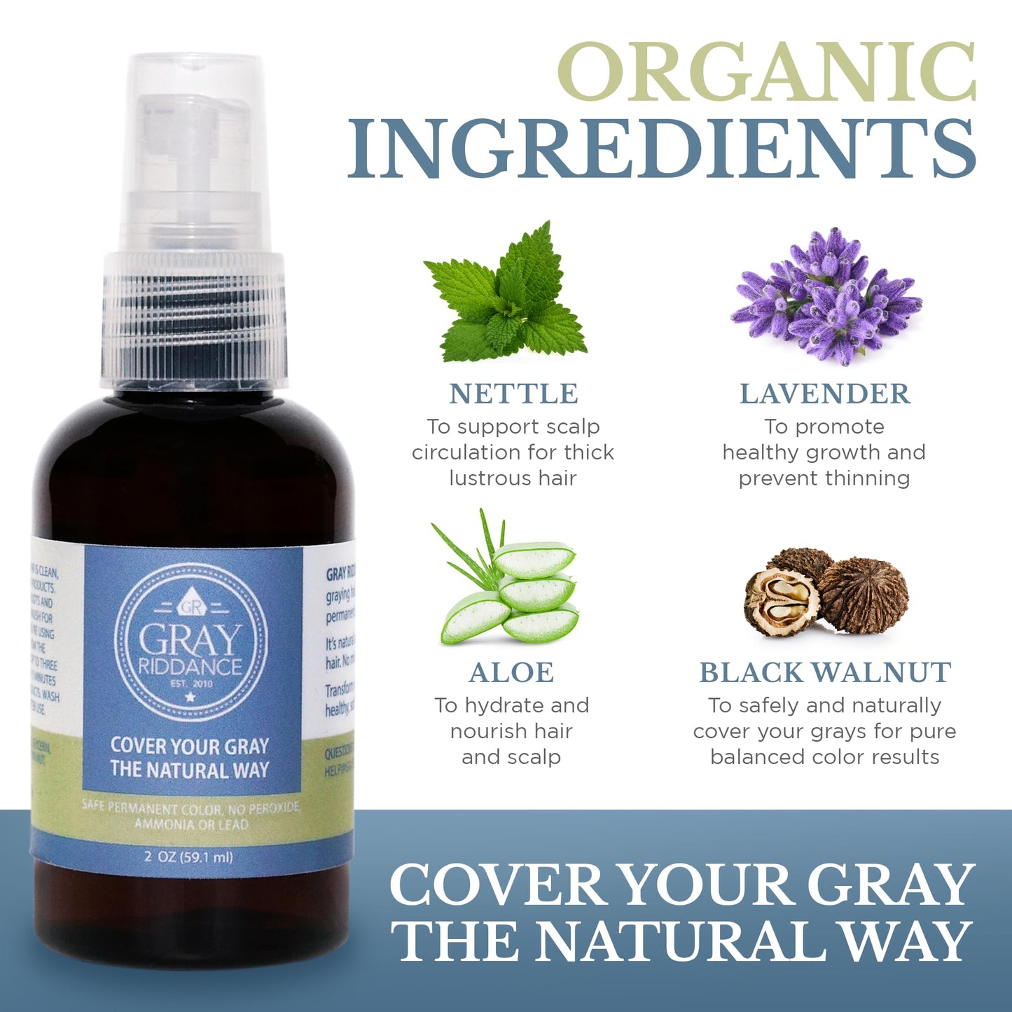 Gray Riddance Natural Hair Dye Color Spray - Vegan, Cruelty-Free, Ammonia-Free, Non-Toxic, Permanent, Brown Hair Color - 100% Gray Coverage Beauty & Personal Care Gray Riddance