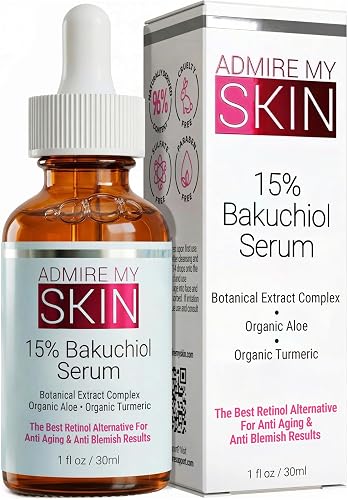 Admire My Skin 15% Bakuchiol Serum Natural Retinol Serum Alternative for Face - Anti Blemish Anti Aging Facial Serum With Organic Aloe + Turmeric 1oz Beauty & Personal Care Admire My Skin