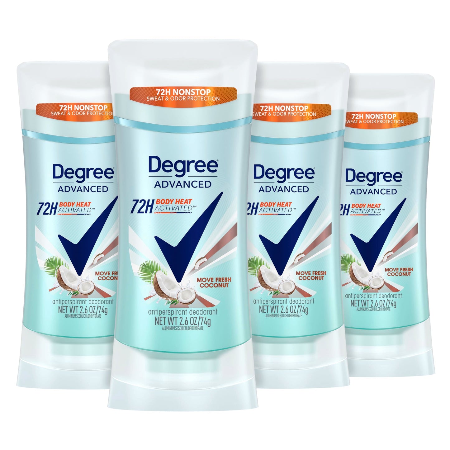 Degree Antiperspirant Deodorant 72-Hour Sweat & Odor Protection Fresh Coconut Deodorant for Women with MotionSense Technology 2.6 oz, Pack of 4 Beauty and Personal Care Degree