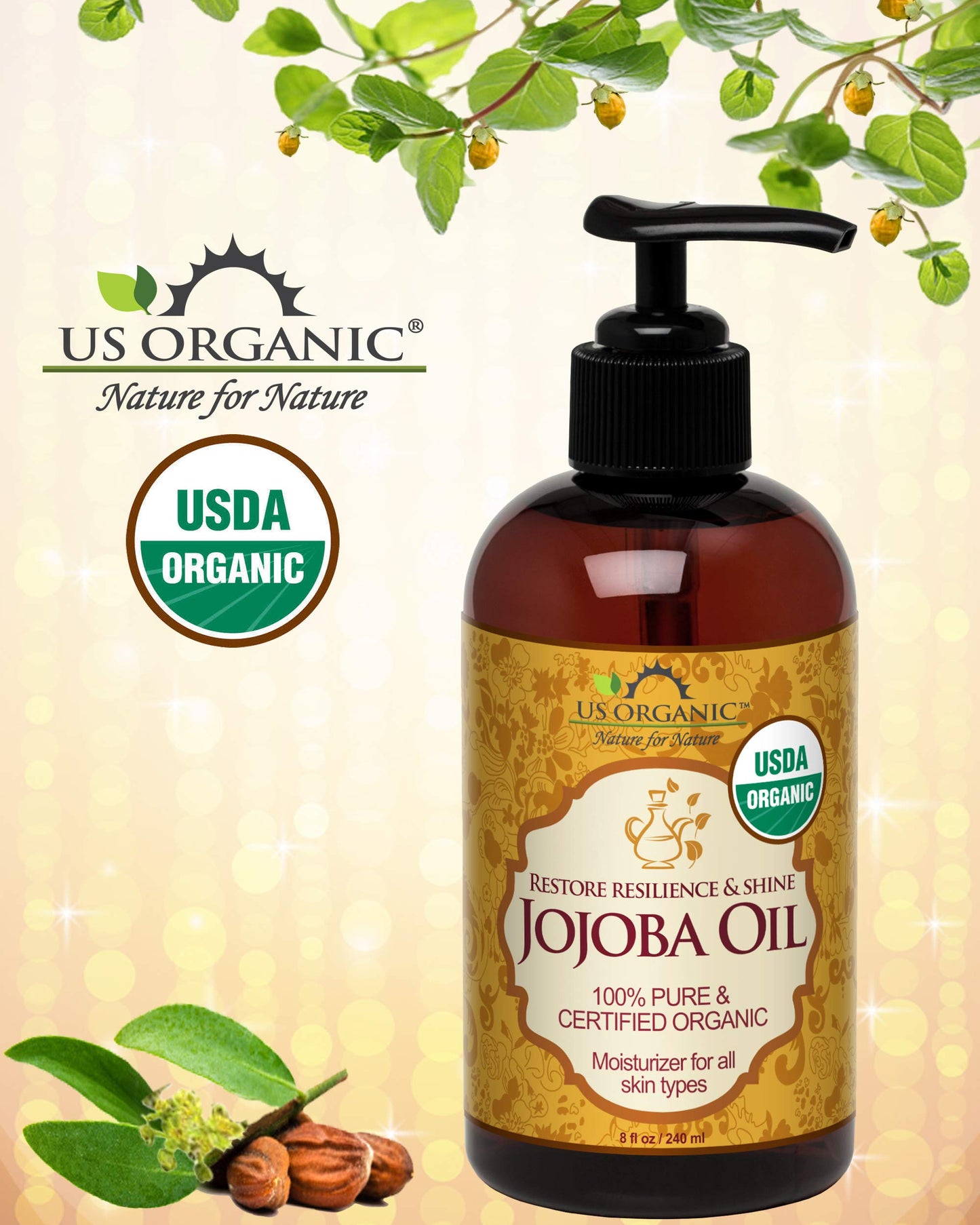 US Organic Jojoba Oil, USDA Certified Organic,100% Pure & Natural, Cold Pressed Virgin, Unrefined, Haxane Free, Sourced from Middle East directly Beauty & Personal Care US Organic