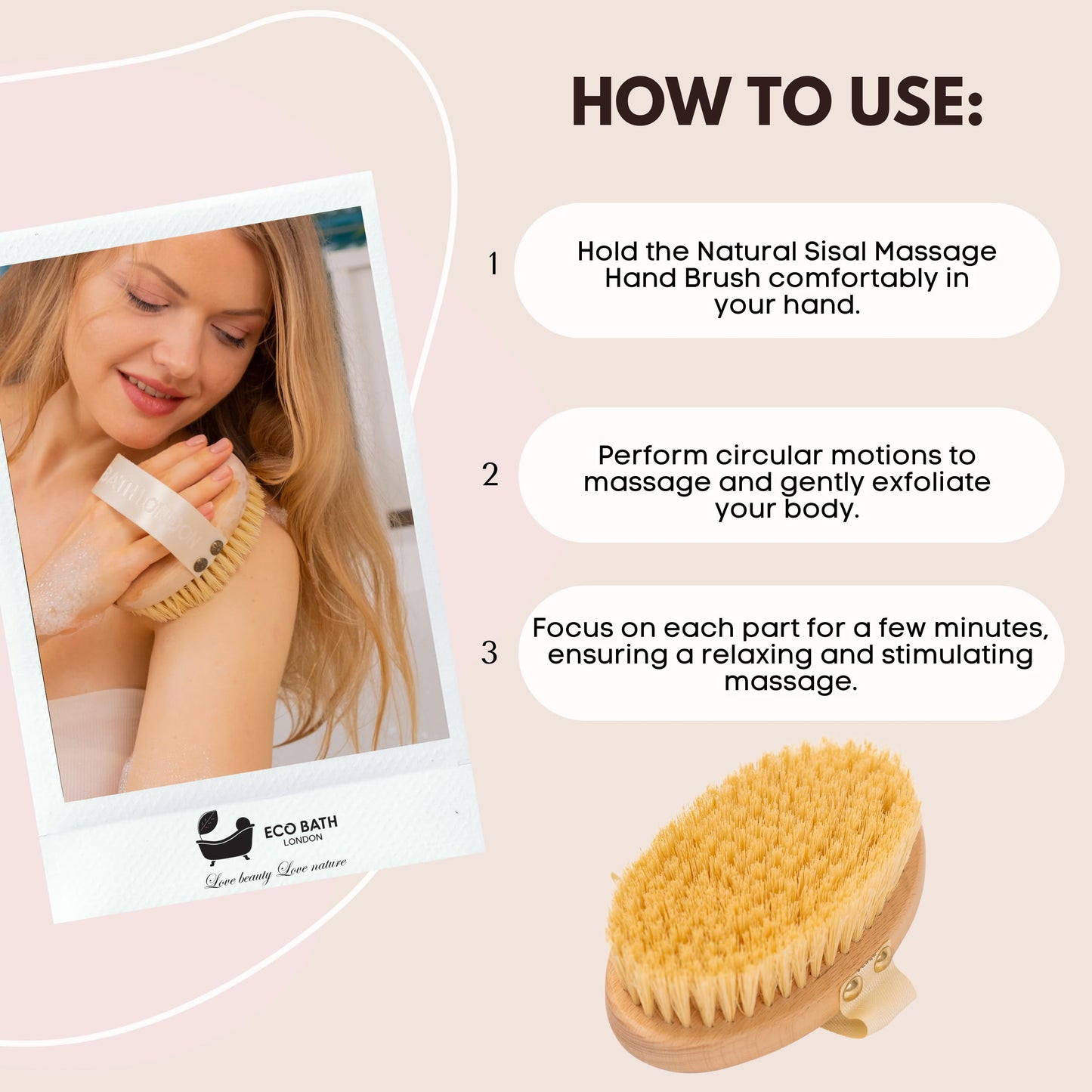 Eco Bath London Natural Sisal Massage Hand Brush - Dry Brushing Body Brush for Exfoliation and Improved Circulation, Natural Bristle Body Scrubber Beauty and Personal Care Eco Bath London