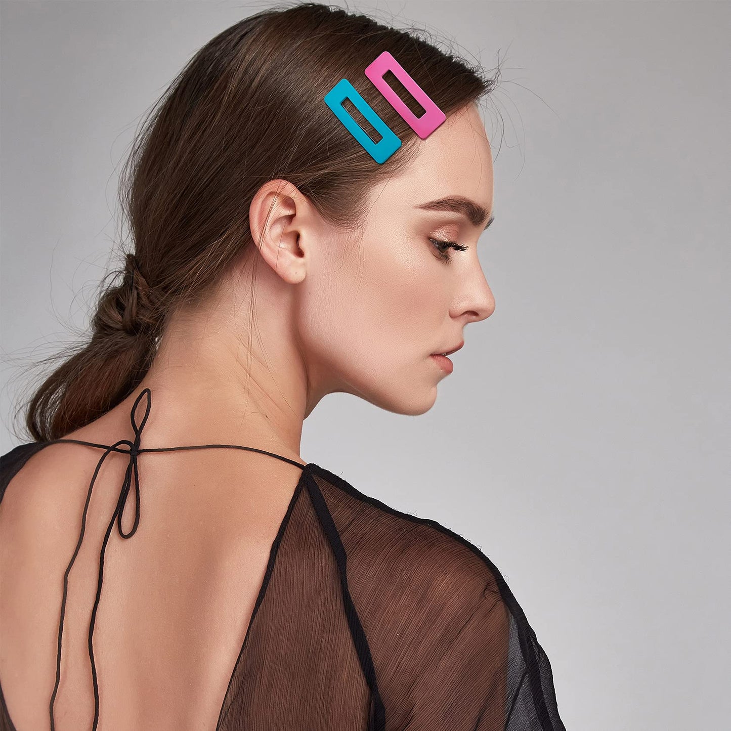 PAGOW 24Pcs Acrylic Metal Snap Hair Clips for Women, Multicolor Rainbow Square Hair Clips, Hair Barrettes Hollow Geometric Hairpins for Women Beauty & Personal Care PAGOW