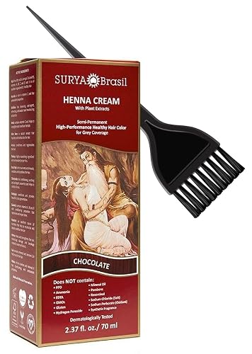 Surya Brasil All Natural HENNA Hair Color CREAM Plant Extracts, Semi-Permanent for Grey Coverage (with Brush) Brazil (CHOCOLATE) Beauty & Personal Care Surya Brasil