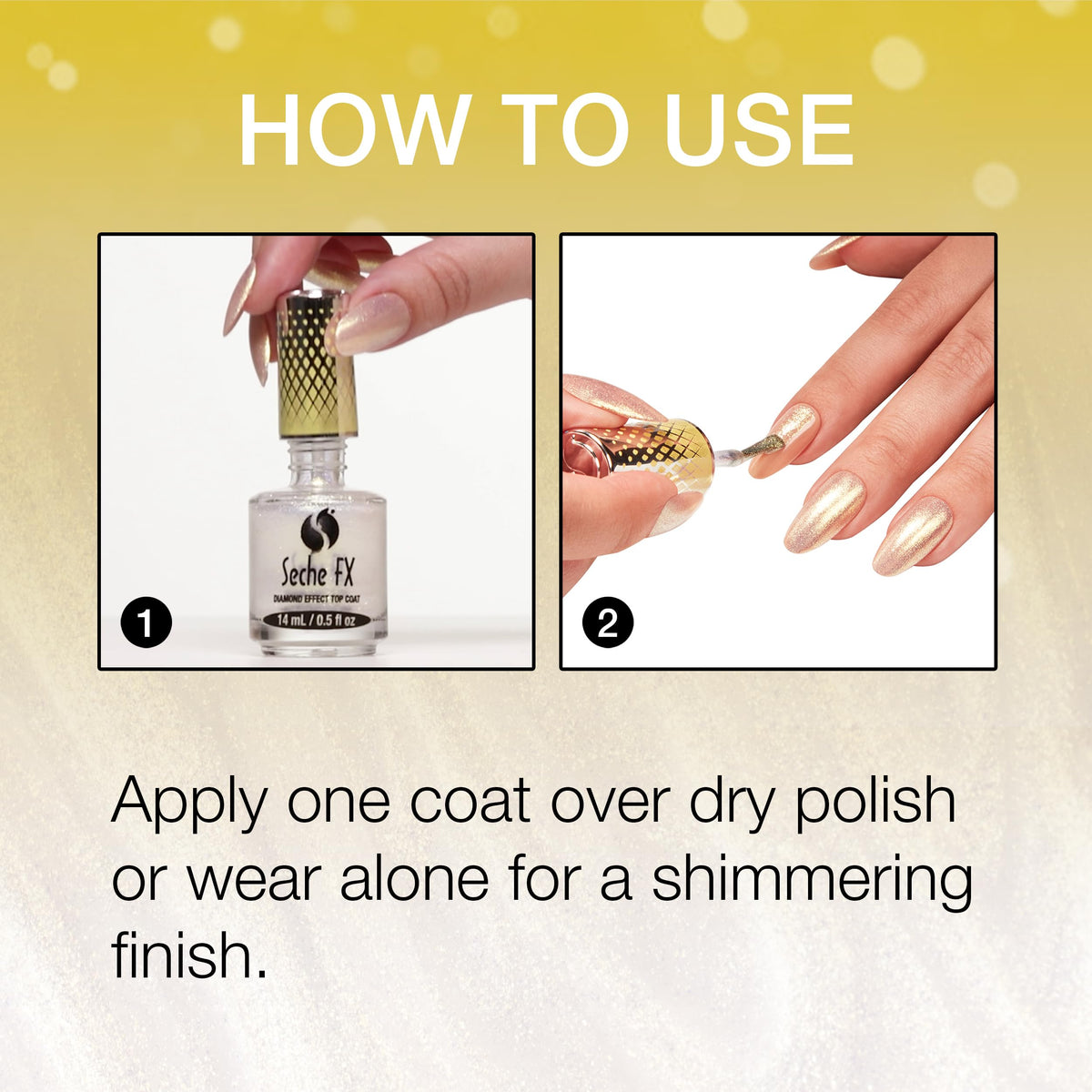 Seche FX Diamond Effect Dry Fast Top Coat Nail Polish - Gold Glitter Finish with Instant Gel-Like Gloss, Fast-Drying Long-Lasting Chip-Resistant