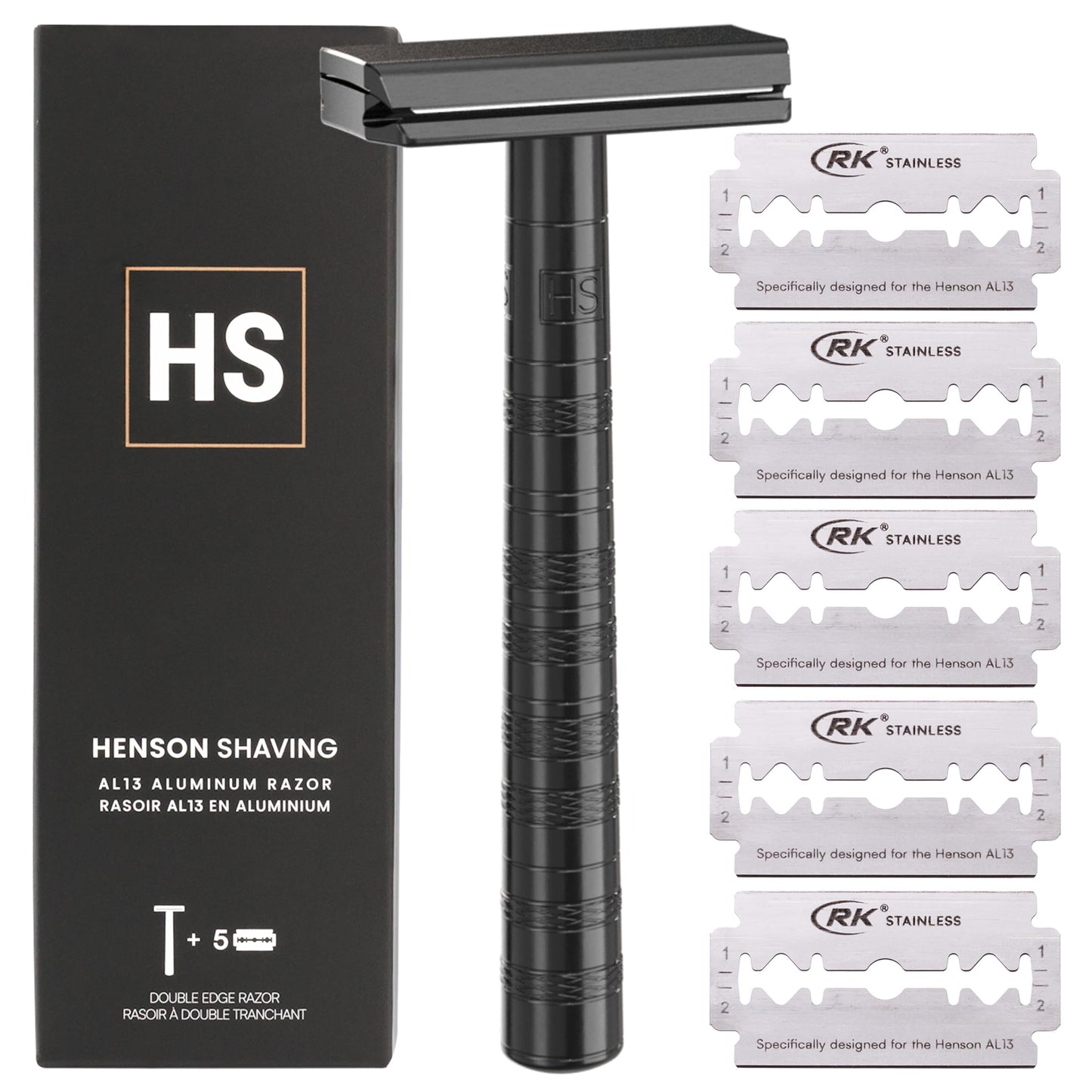 Henson Shaving Razor - Jet Black Double Edge Safety Razor with 5 Spare Blades - 30° Angled Precision With Superior Blade Rigidity- Reusable Single Beauty and Personal Care Henson Shaving