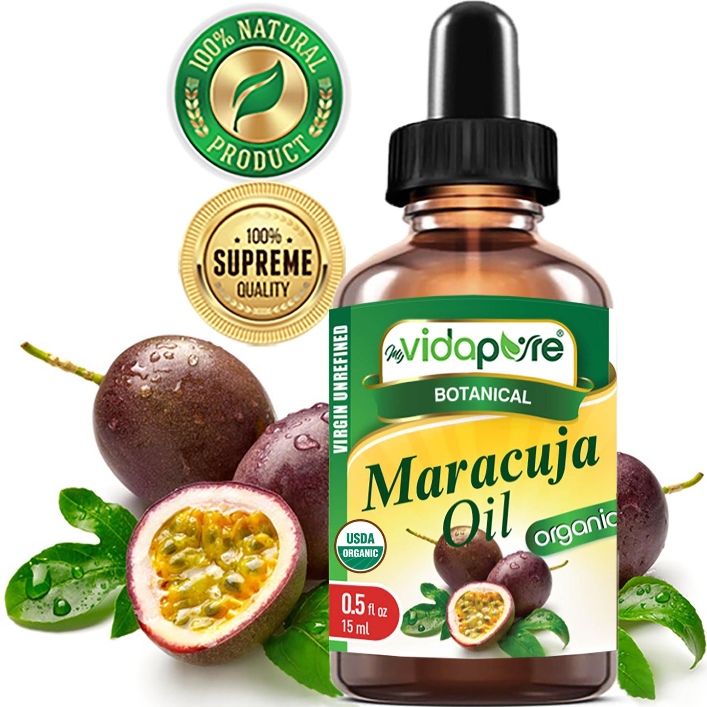 MYVIDAPURE Organic MARACUJA OIL Passion Fruit Certified Organic 100% Natural, Pure WILD GROWTH VIRGIN UNREFINED Brazilian for Skin, Face, Hair, Lip Beauty & Personal Care MYVIDAPURE