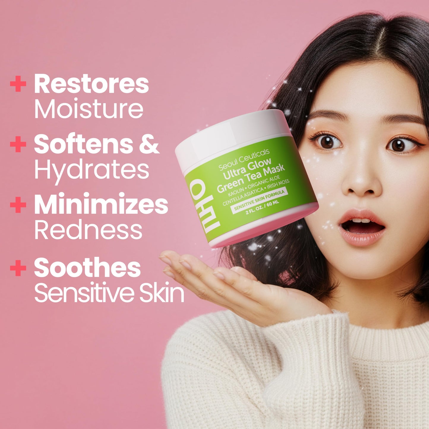 SeoulCeuticals Korean Skin Care Face Mask for Sensitive Skin - Korean Skincare Green Tea Wash Off Masks - K Beauty Face Masks - Aloe Vera Mask + Beauty & Personal Care SeoulCeuticals