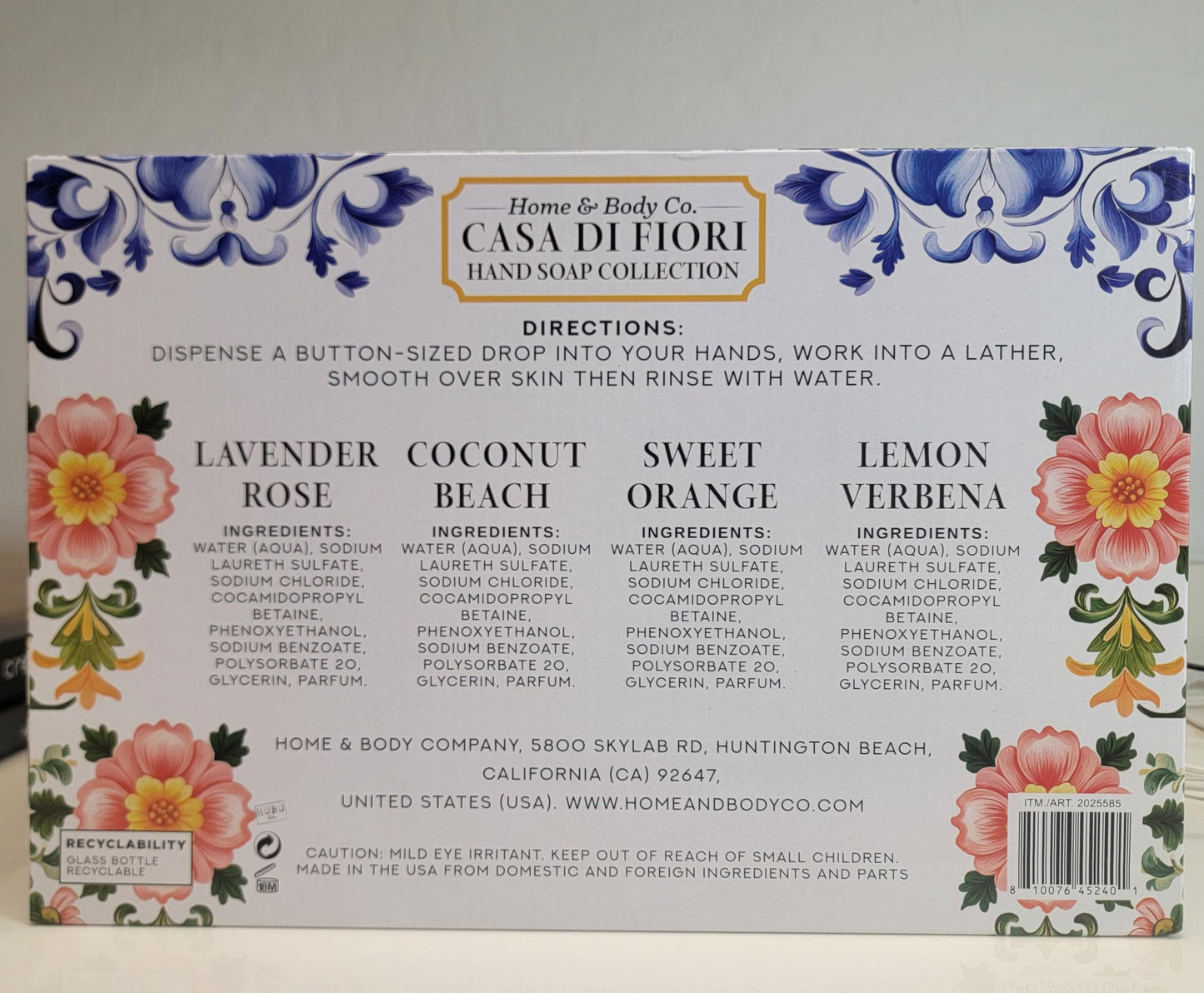 Home & Body Co. Casa Di Fiori Hand Soap Collection Set of 4, 19.5 fl oz (576 mL) Each, Lemon Verbena, Sweet Orange, Coconut Beach, Lavender Rose Beauty & Personal Care Home & Body Company