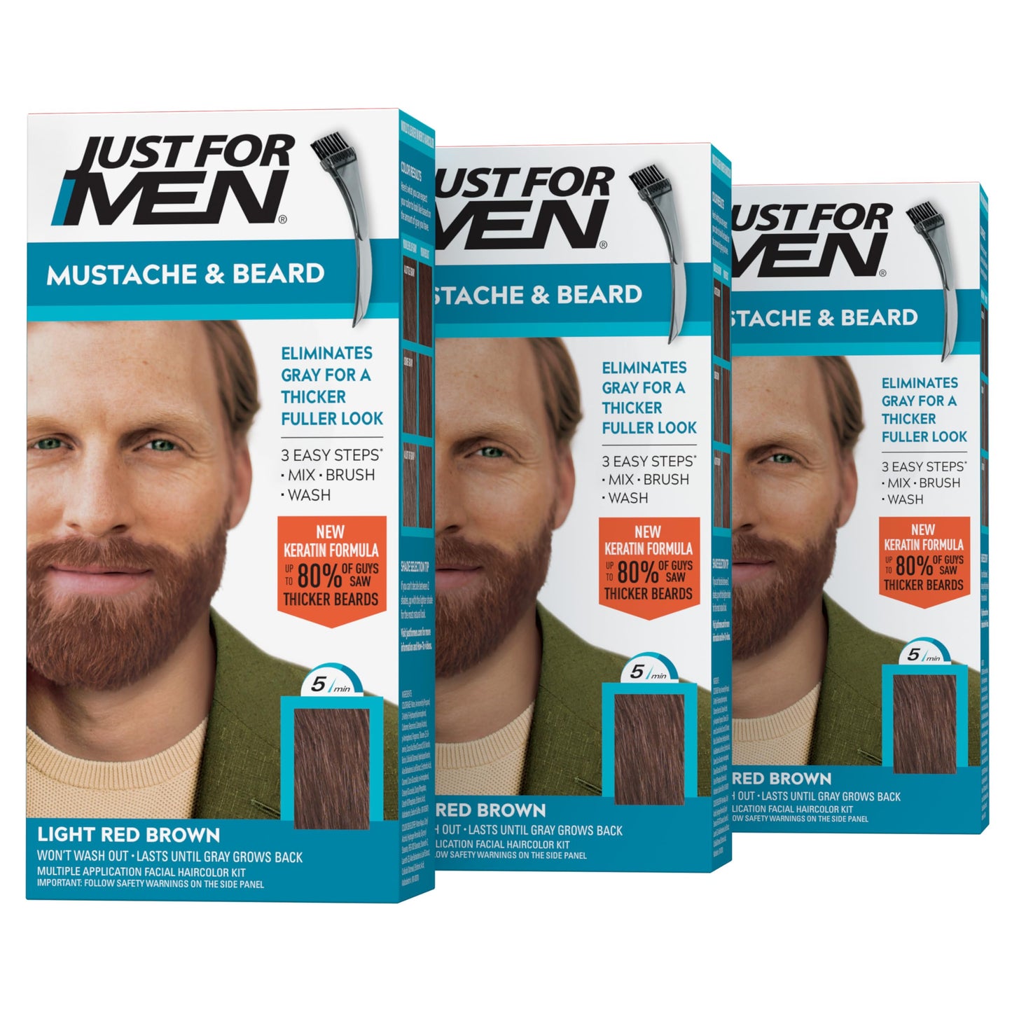 Just For Men Mustache & Beard, Beard Dye for Men with Brush, With Keratin Biotin Aloe and Coconut Oil for Healthy Facial Hair - Light Red Brown, M-27 Beauty & Personal Care Just for Men