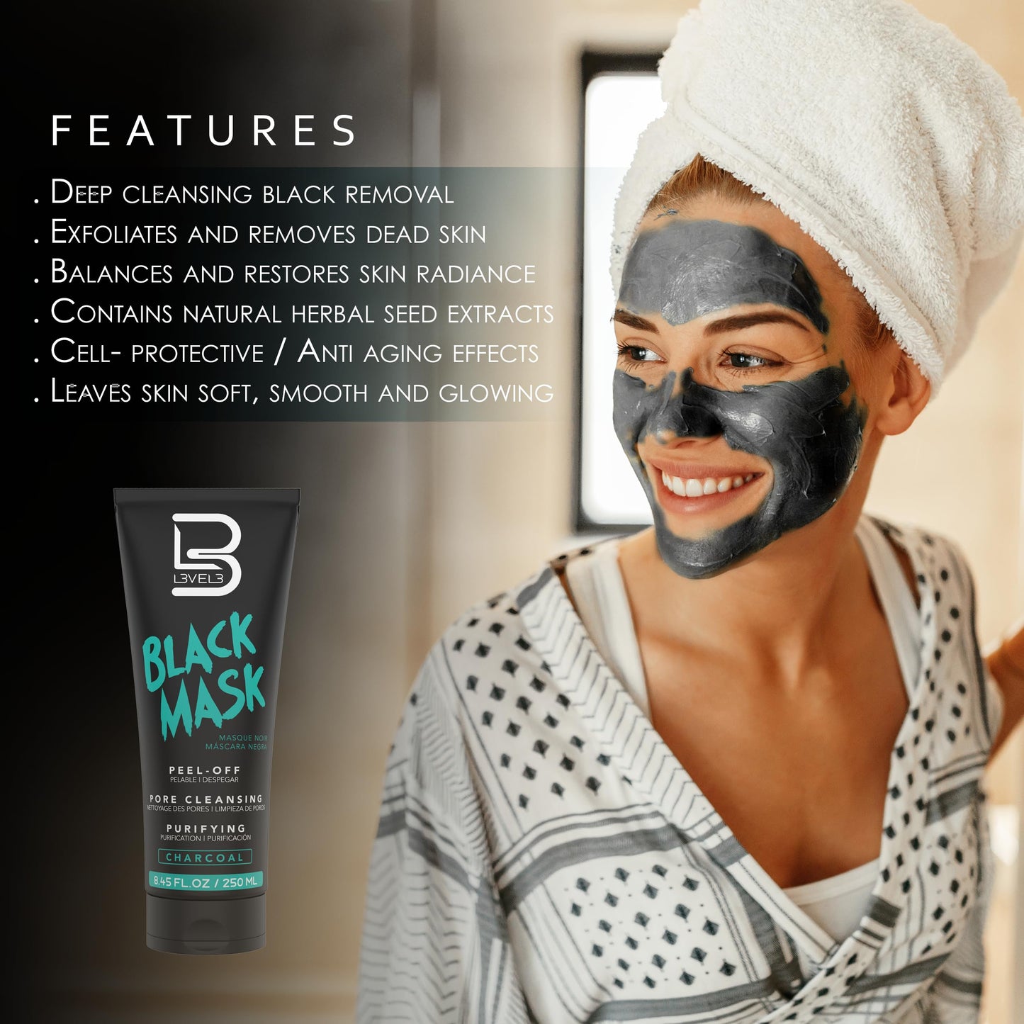 L3 Level 3 Peel Off Mask - Deep Cleansing Black Head Removal - Removes Impurities and Dead Skin Cells For Acne and Pimples - Level Three Mask Peel Off Beauty & Personal Care L3