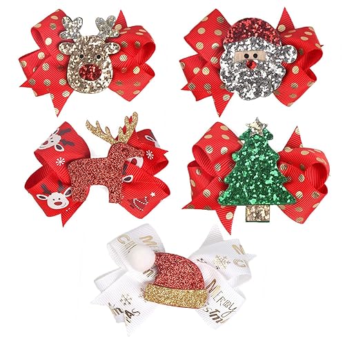 5 Pcs Christmas Sequins Alligator Clips Girls Hair Clips Bows Barrettes Hair Accessories,Include Santa,Christmas Tree and Cap, Elk Styles Beauty & Personal Care BPNHNA