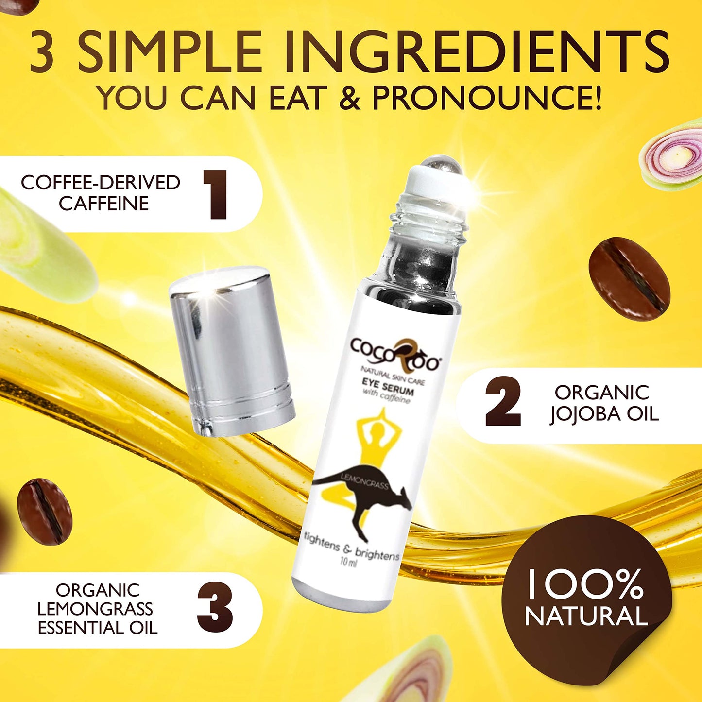 Caffeinated Eye Serum, Nutrient-Dense, 100% Pure, Natural & Vegan (Lemongrass) Beauty & Personal Care CocoRoo