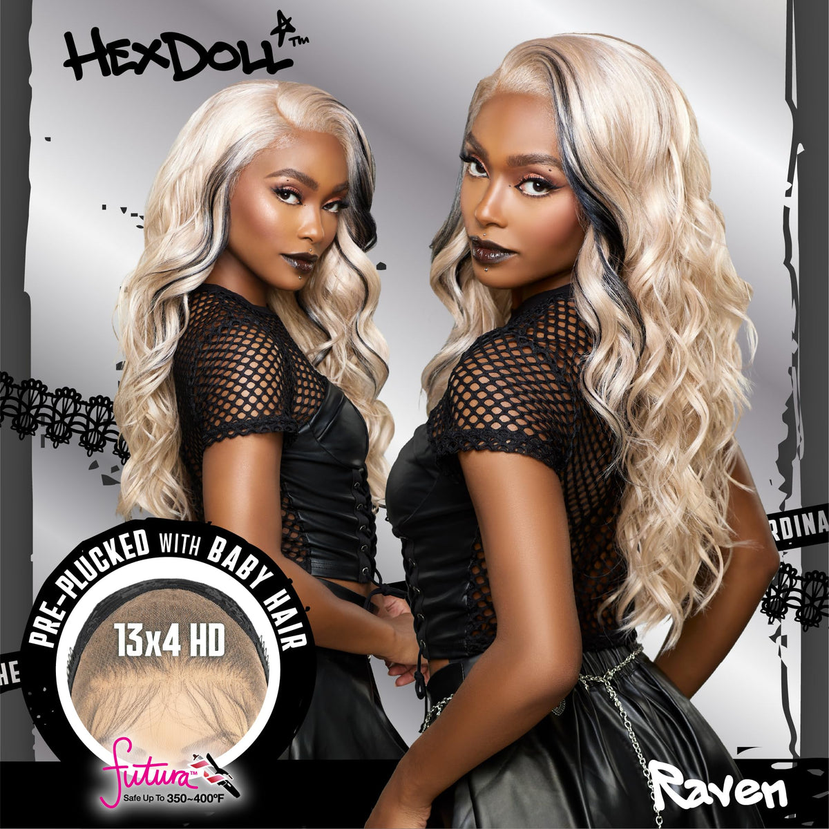 Sensationnel Hexdoll 13x4 LaceWig-Raven, 1B OFFBLACK