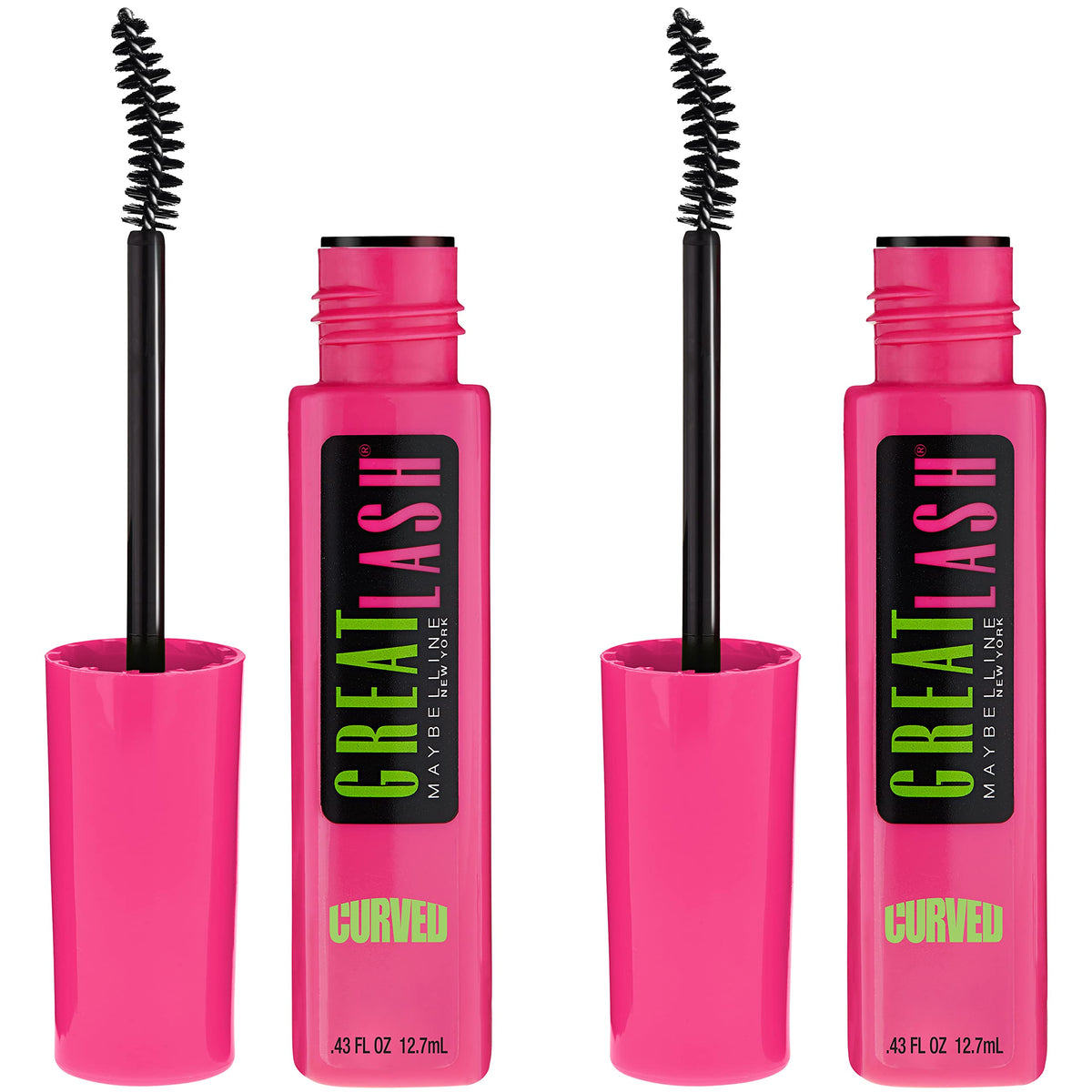Maybelline Great Lash Curved Brush Washable Mascara, Volumizing, Lengthening and Curling Mascara, Very Black, 2 Count