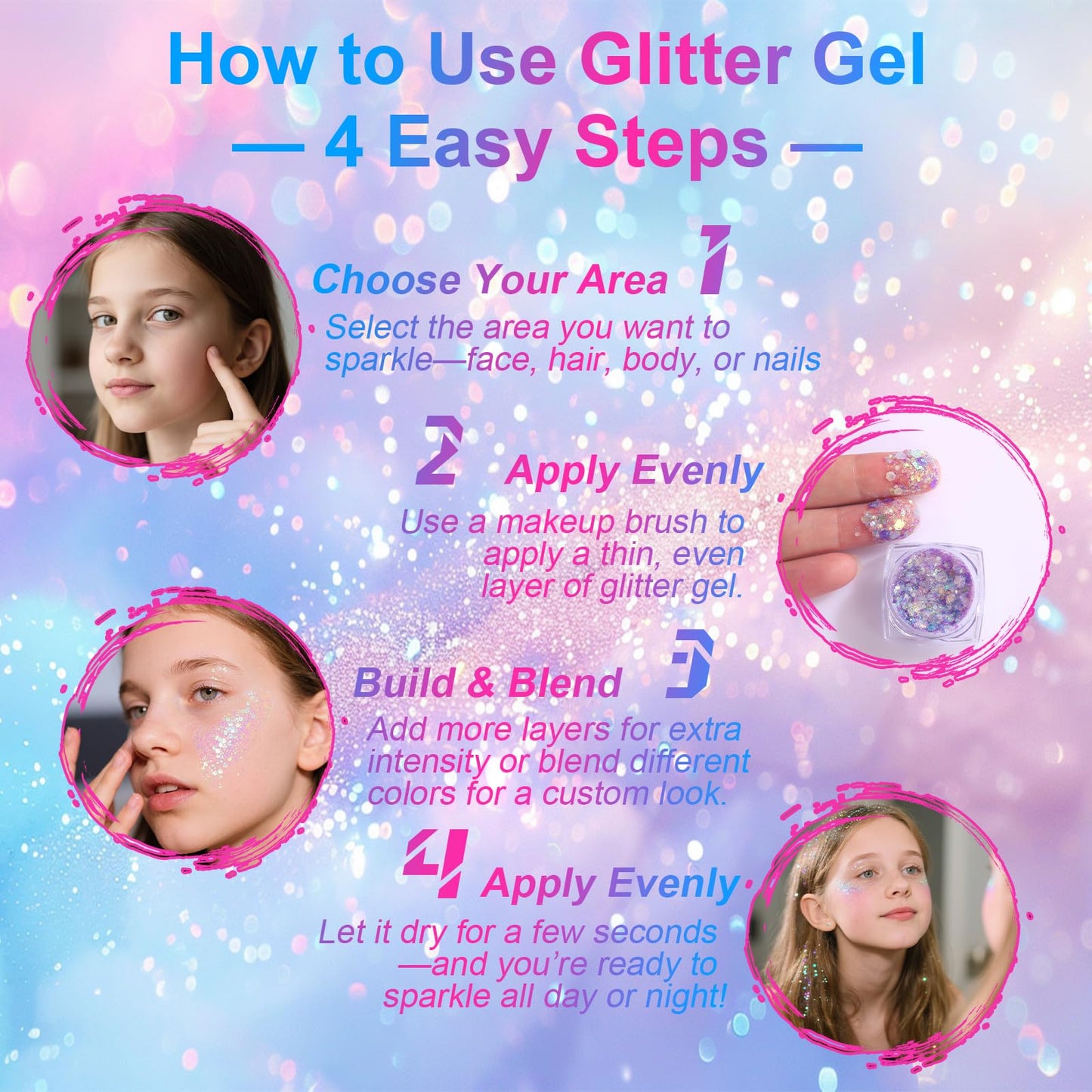 Glow in the Dark Face & Body Glitter Gel - 12 Colors Chunky Holographic Glitter for Hair, Body, Festival, Party, Rave Makeup, Washable Cosmetic Beauty & Personal Care Ultikare