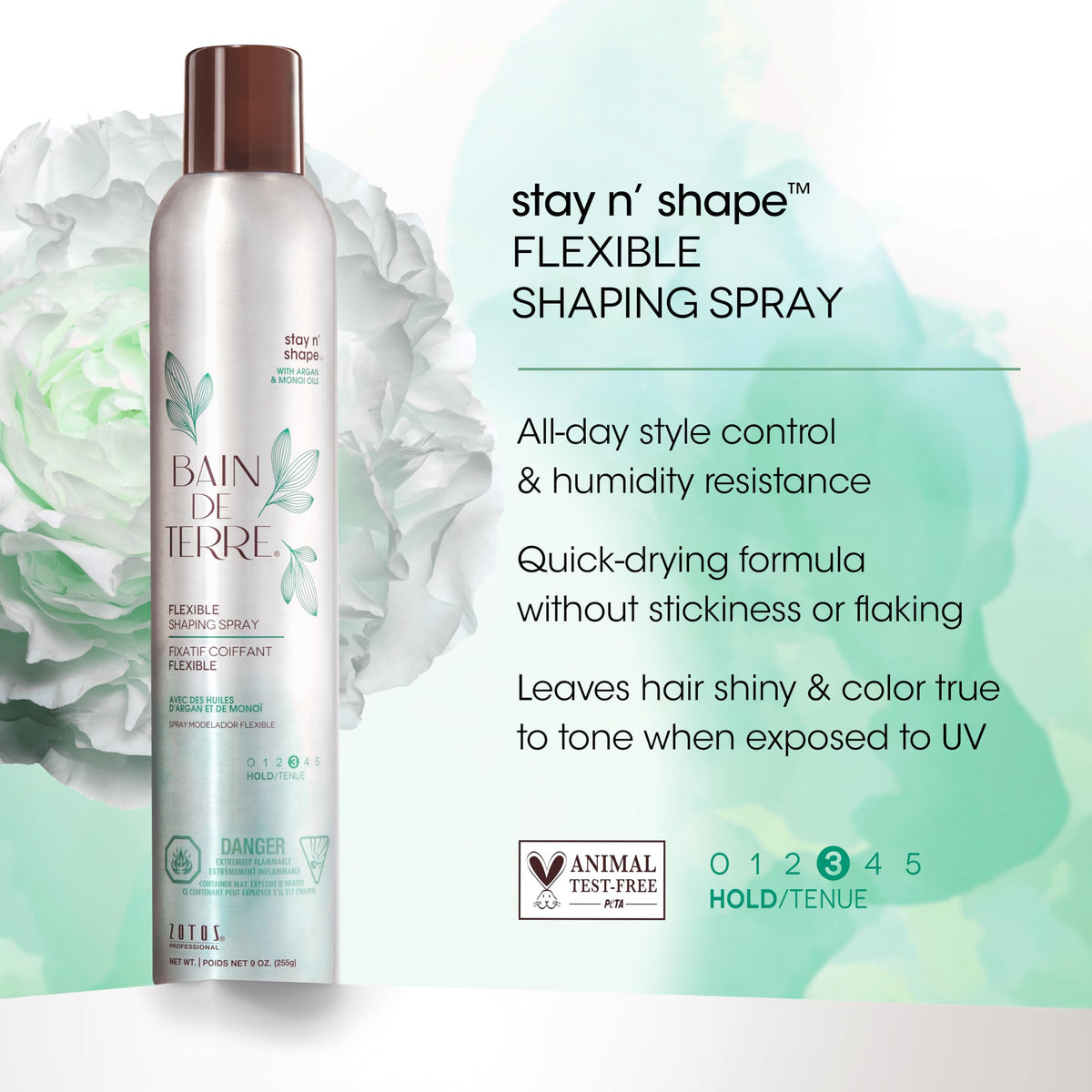 Bain de Terre Stay N' Shape Flexible Shaping Spray, Medium Hold & Shine, Heat & Humidity Protection with Argan & Monoi Oils, Paraben-Free, Color-Safe Beauty & Personal Care Bain de Terre