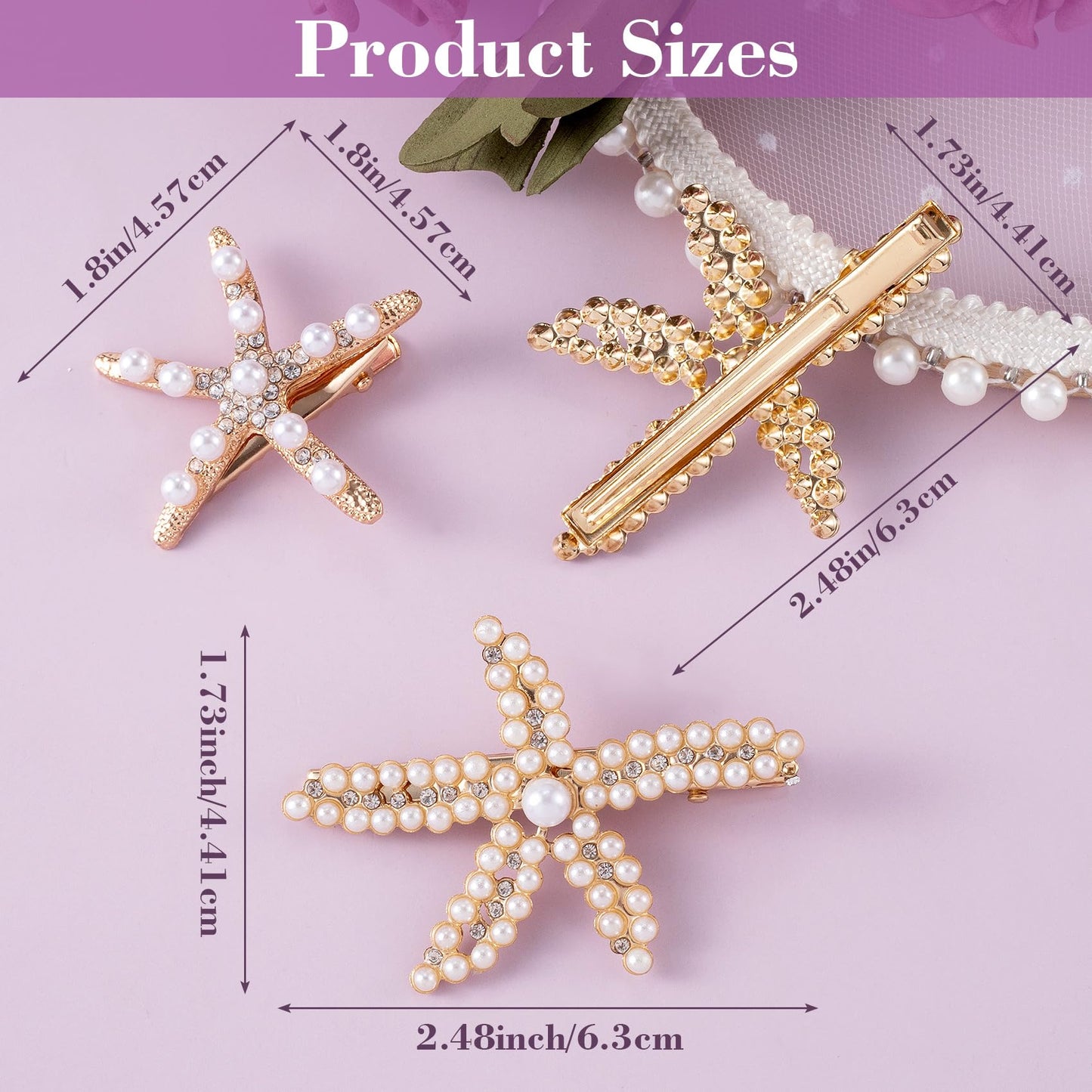 PAGOW 3 PCS Starfish Hair Clips, Gold Rhinestone Pearls Crystal Hair Clips, Sea Star Ponytail Holder, Faux Pearl Crystal Wedding Headpiece Hair Beauty & Personal Care PAGOW