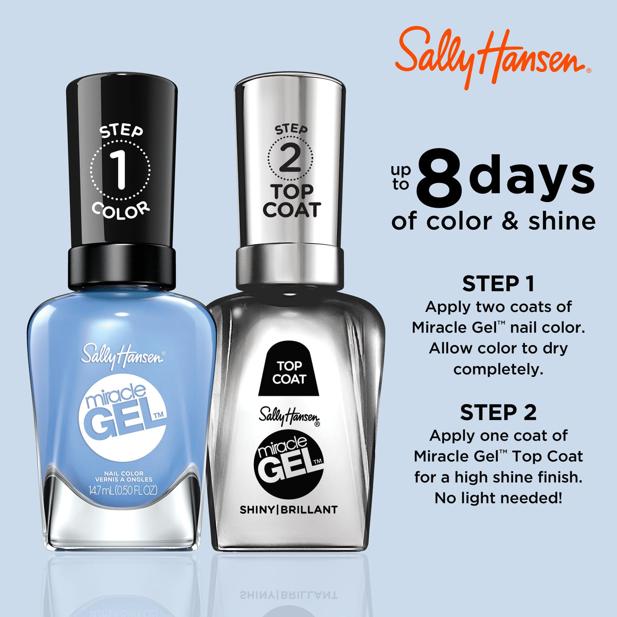 Sally Hansen Miracle Gel Salon Quality Nail Polish | Gel-Like Formula, Two-Step System, No UV Light Needed, Long Lasting | Opaque, Glossy | 639 Sugar