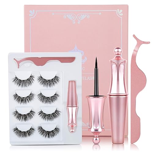 Magnetic Eyelashes, False Eyelashes Magnetic Eyelashes with Eyeliner Natural Look with Eyeliner?4pairs? Beauty & Personal Care Aonmik