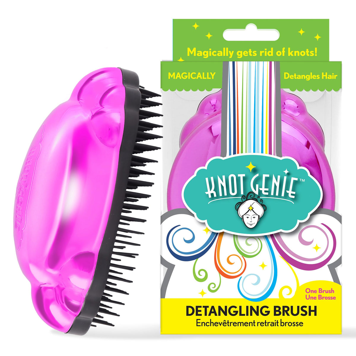 Knot Genie Detangling Hair Brush for Kids (Peaceful Purple) | Original Size | Perfect Detangling Brush for Curly Hair, Gently Separate Tangles, Leaves