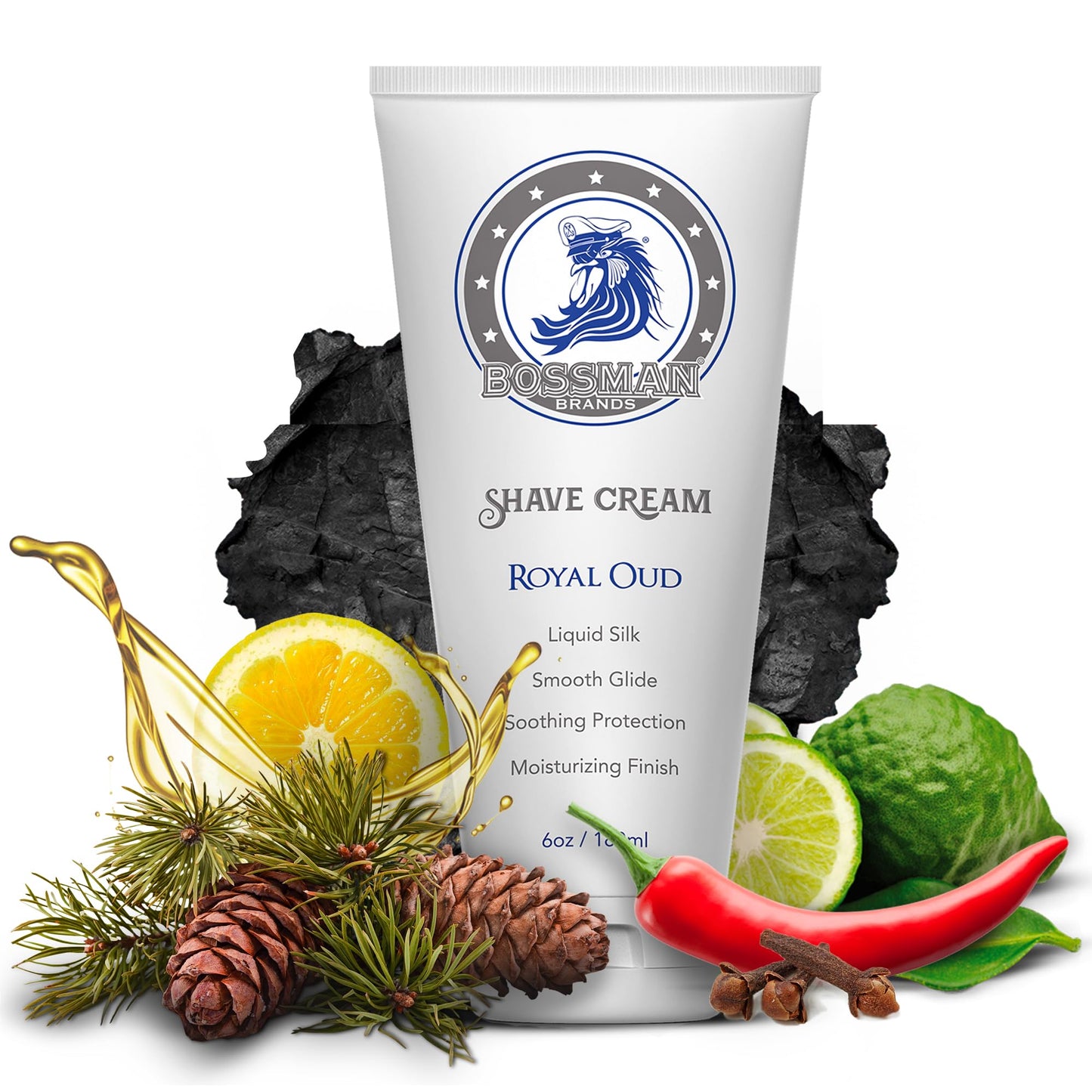 Bossman Liquid Silk Shave Cream for Men - Sensitive Skin Formula, Smooth Glide, & Soothing Protection - Moisturizing Finish (Royal Oud Scent) Beauty and Personal Care Bossman