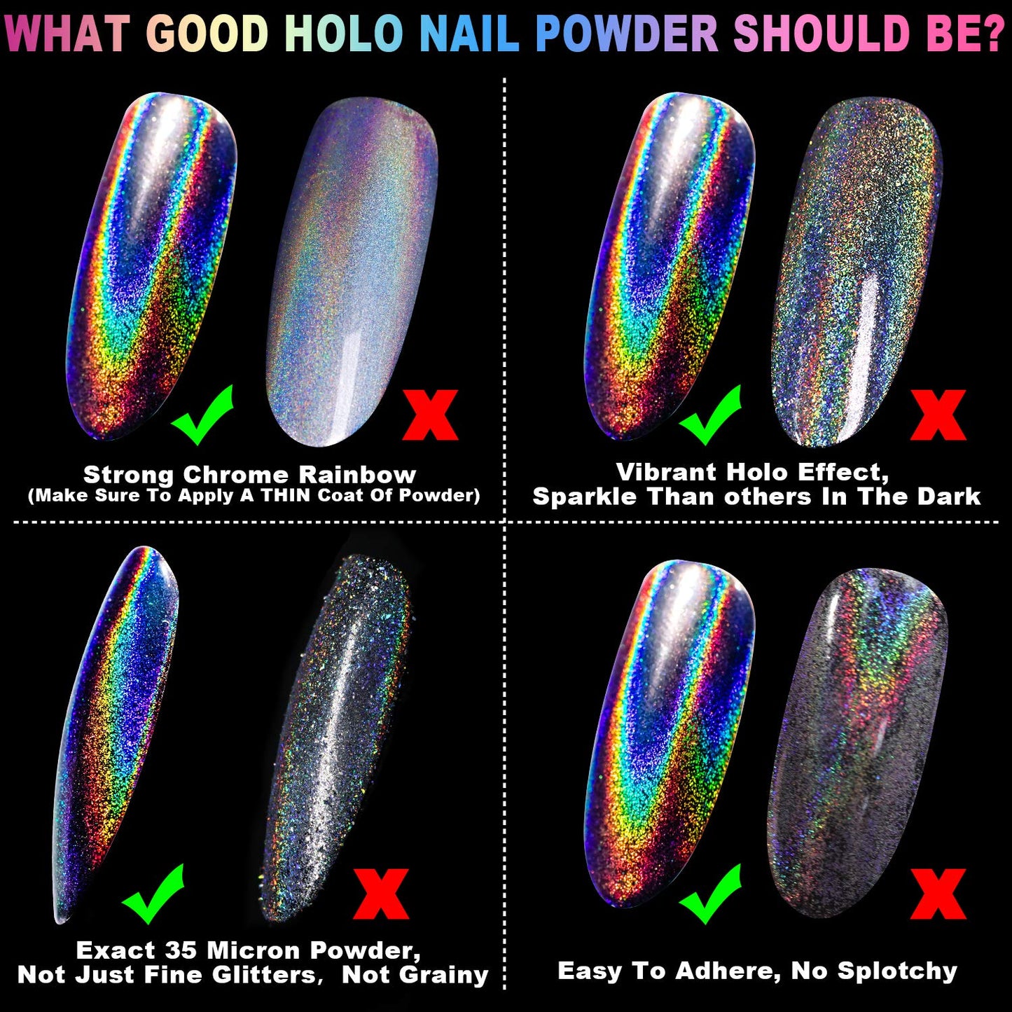 GA&EN Holographic Nail Polishing Powder Fine Rainbow Holo Unicorn Mirror Laser Effect Multi Chrome Manicure Pigment Glitter Dust for Salon Home Nail Beauty & Personal Care GA&EN