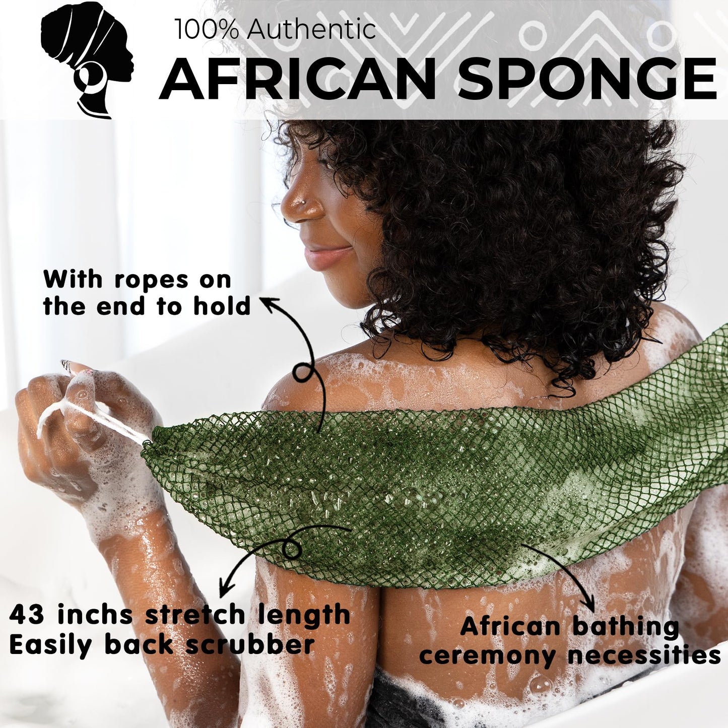 African Net Sponge Authentic - Afro Scrub Exfoliating Net Sponge with Knots - African Bath Sponges for Body Scrubber Exfoliator - Back Scrubber Beauty and Personal Care MINISENTIALS