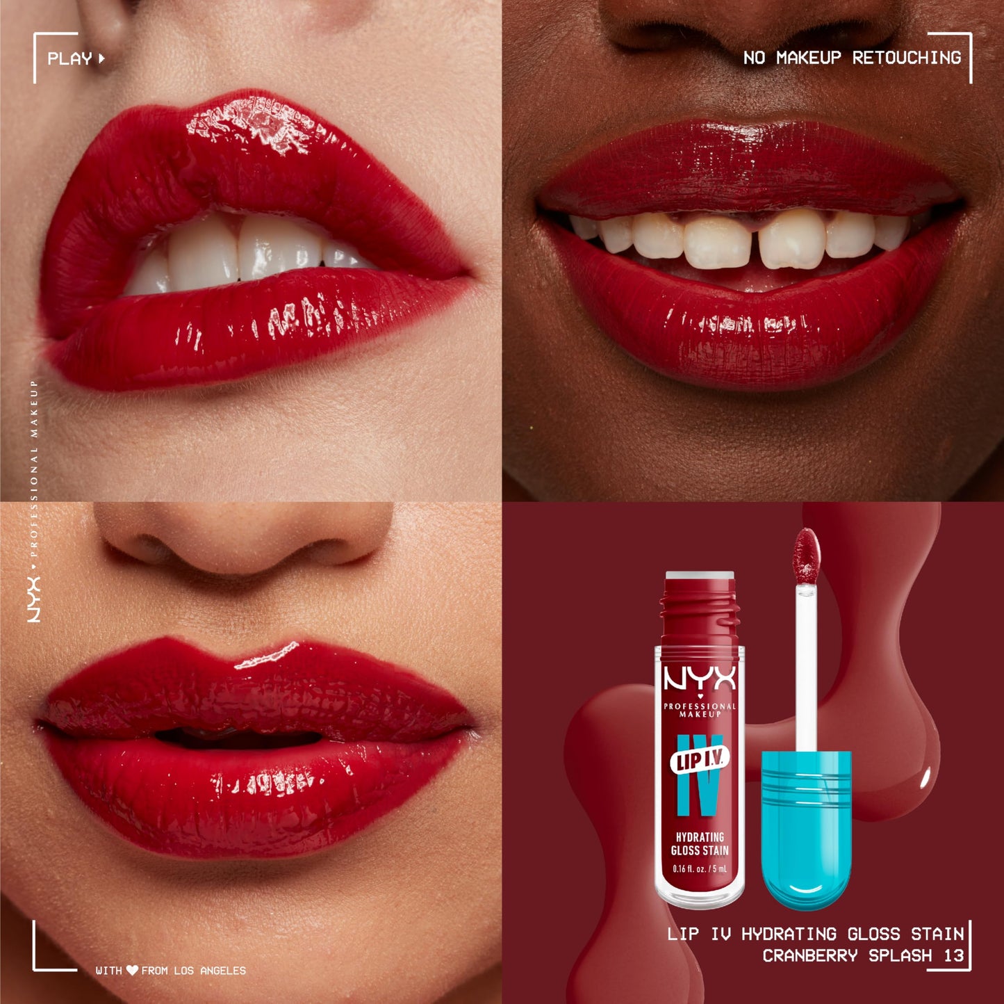 NYX PROFESSIONAL MAKEUP Lip IV Hydrating Glossy Lip Stain with 12HR Hydration - Cranberry Splash (Red) Beauty & Personal Care NYX PROFESSIONAL MAKEUP