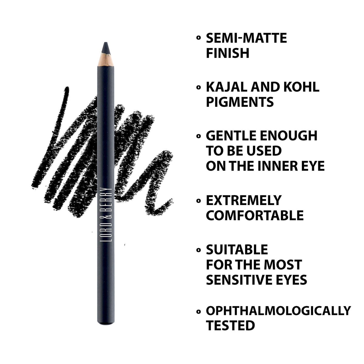 Lord & Berry SILK KAJAL Kohl Eyeliner Pencil, Long Lasting Soft Gel based Eye Liner for Women With Smudgeable Semi-Matte Finish, Ophthalmologically Beauty & Personal Care Lord & Berry
