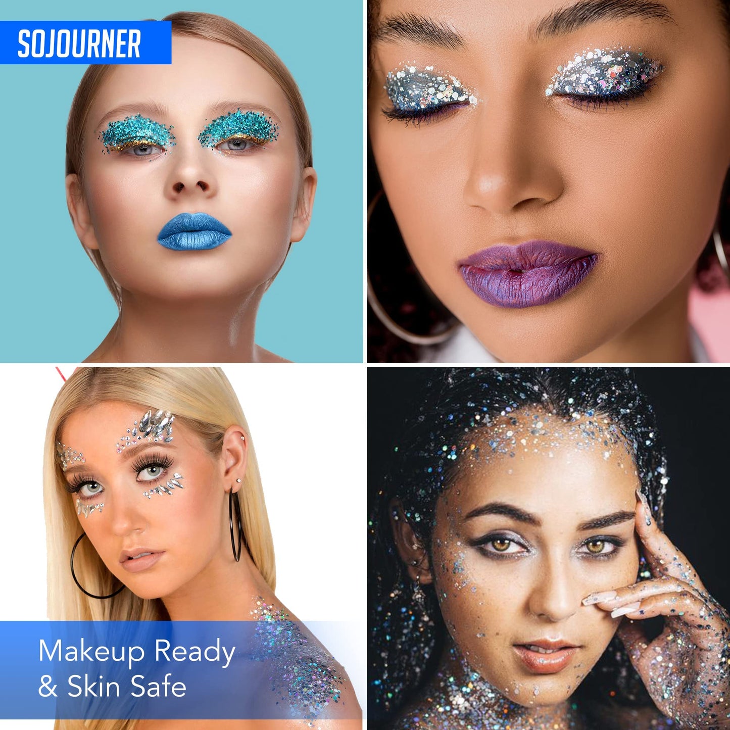 Body Glitter Set for Face & Hair - 16 Colors Fairy Tears Chunky Holographic Festival Glitter Makeup with Glue - Rave, Concert, Euphoria Looks Beauty & Personal Care SoJourner Bags