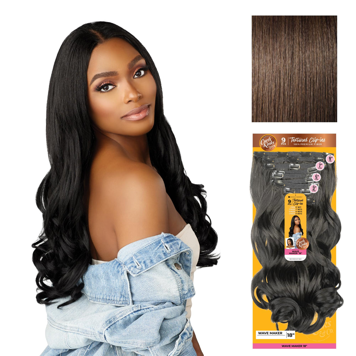 Sensationnel Curls Kinksandco Clip in-Wave Maker 18 Inch,4 MEDBROWN