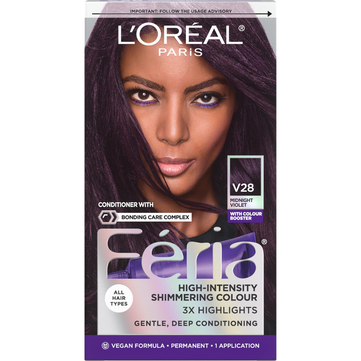 L'Oreal Paris Feria Multi-Faceted Shimmering Permanent Hair Color Hair Dye, V28 Midnight Violet (Deepest Violet) Beauty & Personal Care L'Oreal Paris