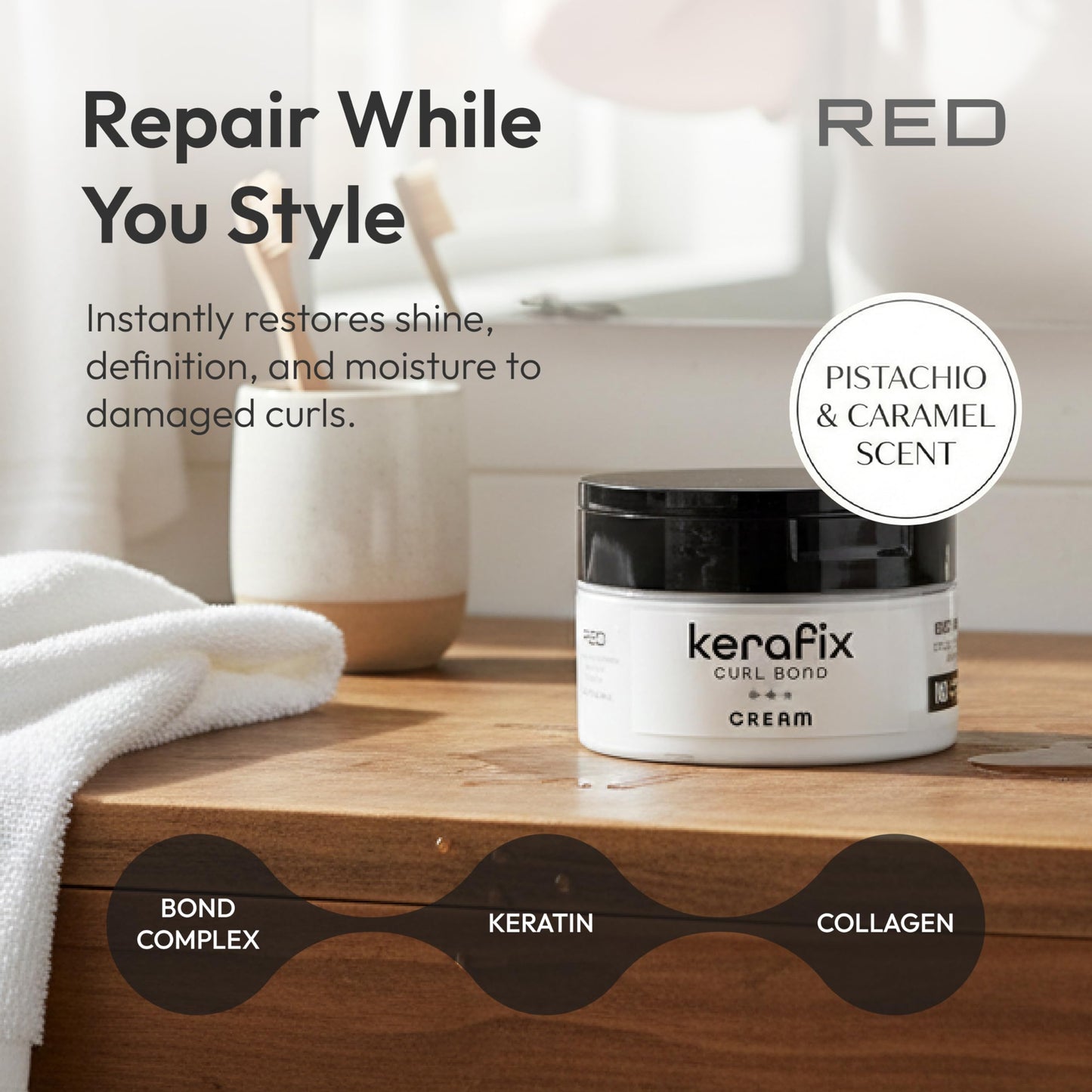 Red by Kiss Kerafix Curl Bond Cream (8 Oz), Curl Defining Cream for Curly Hair & All Textures, Anti-Frizz Bond Repair Enhance Shape, Boost Shine Beauty & Personal Care Red by Kiss
